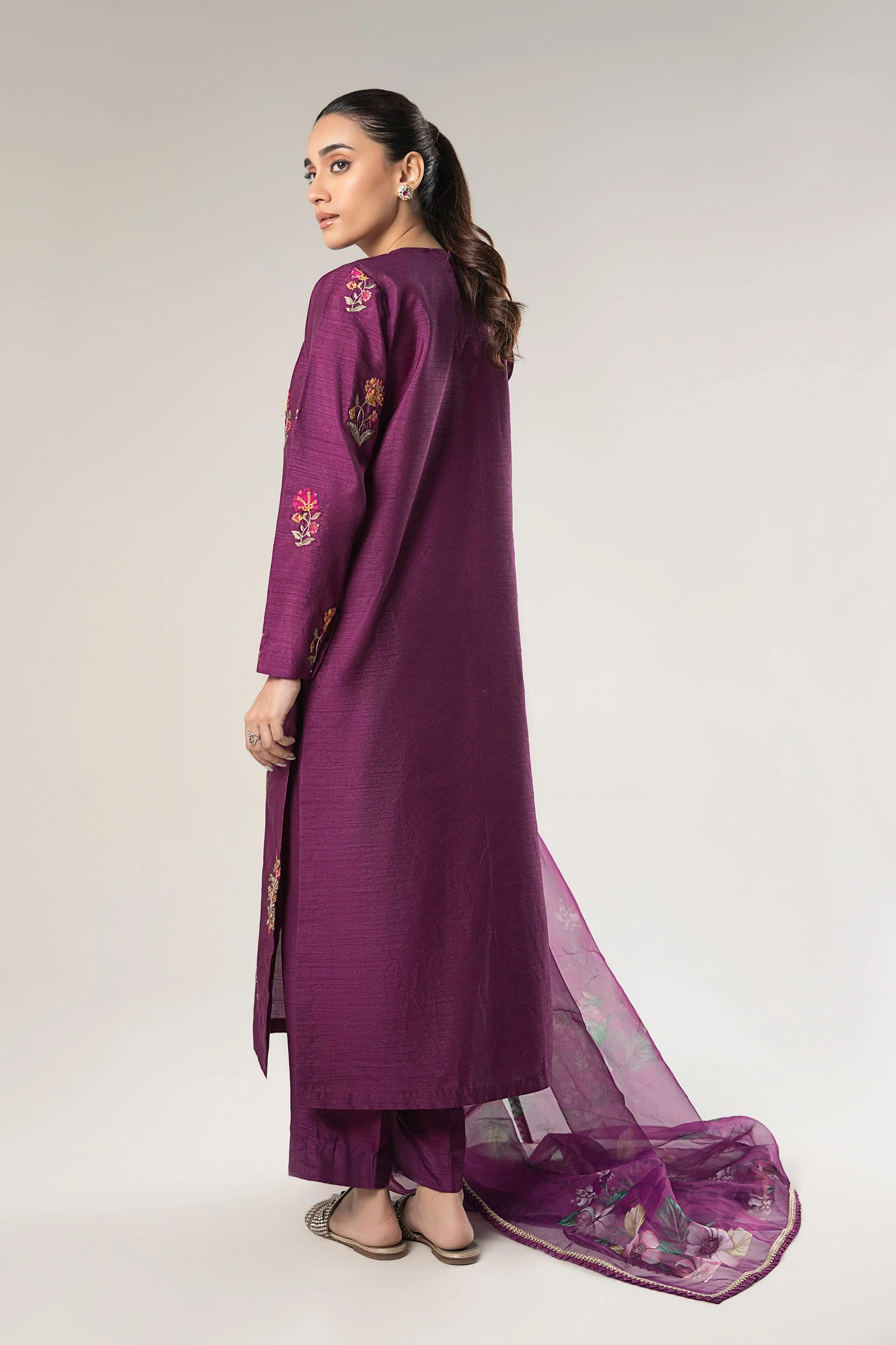 3 Pc Embroidered Raw Silk Suit - Image 6