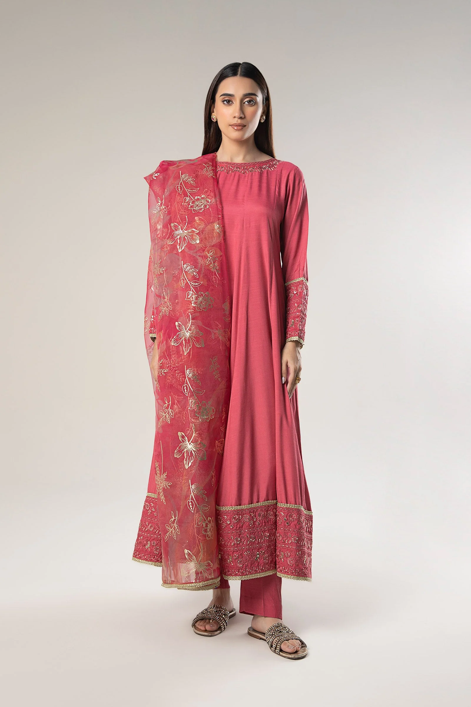 2 Pc Embroidered Raw Silk Suit