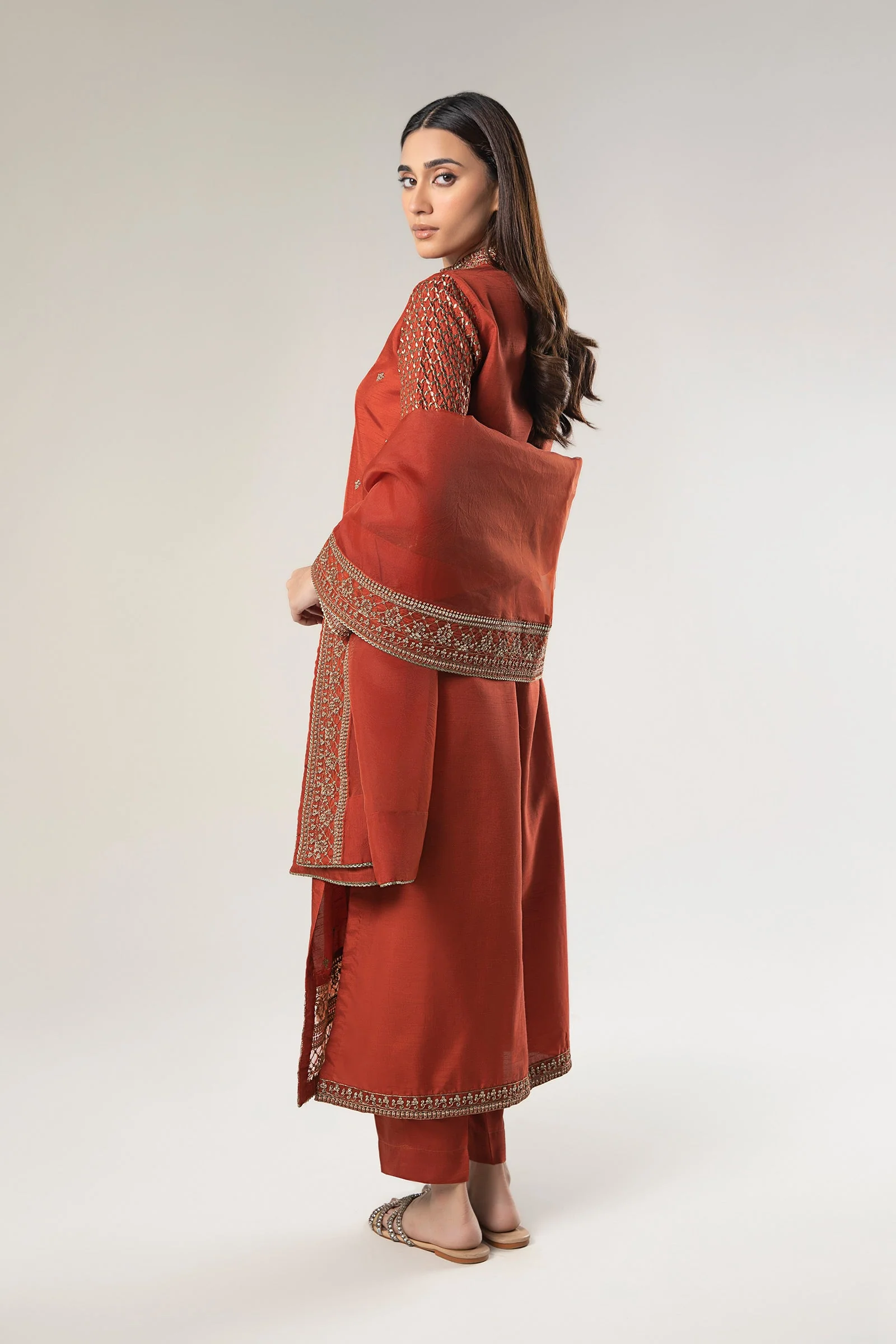 3 Pc Embroidered Raw Silk Suit - Image 6