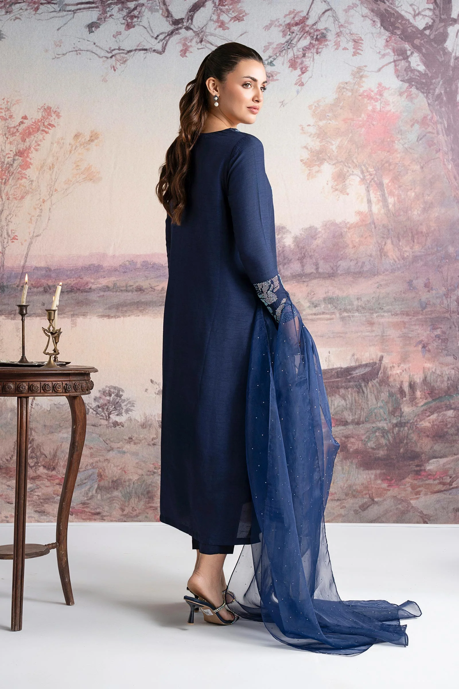 3 Pc Embellished Raw Silk Suit - Image 6