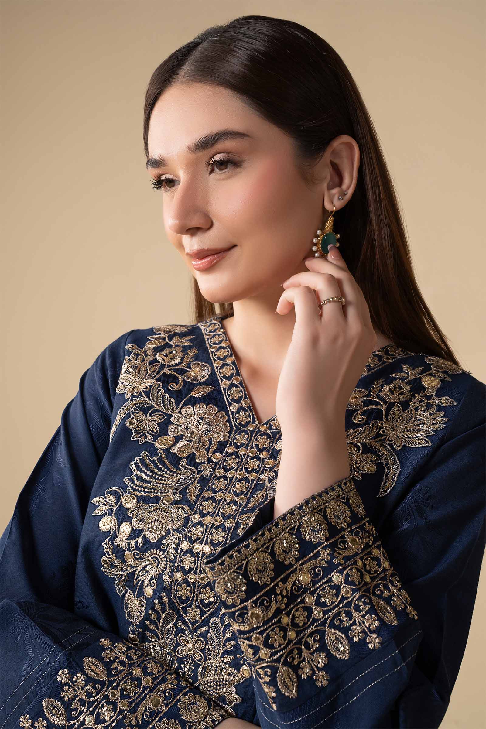 2 Pc Embroidered Jacquard Silk Suit - Image 2