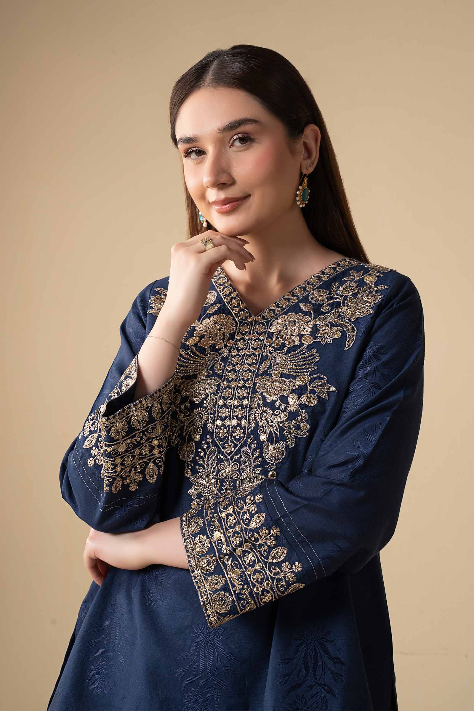 2 Pc Embroidered Jacquard Silk Suit - Image 3