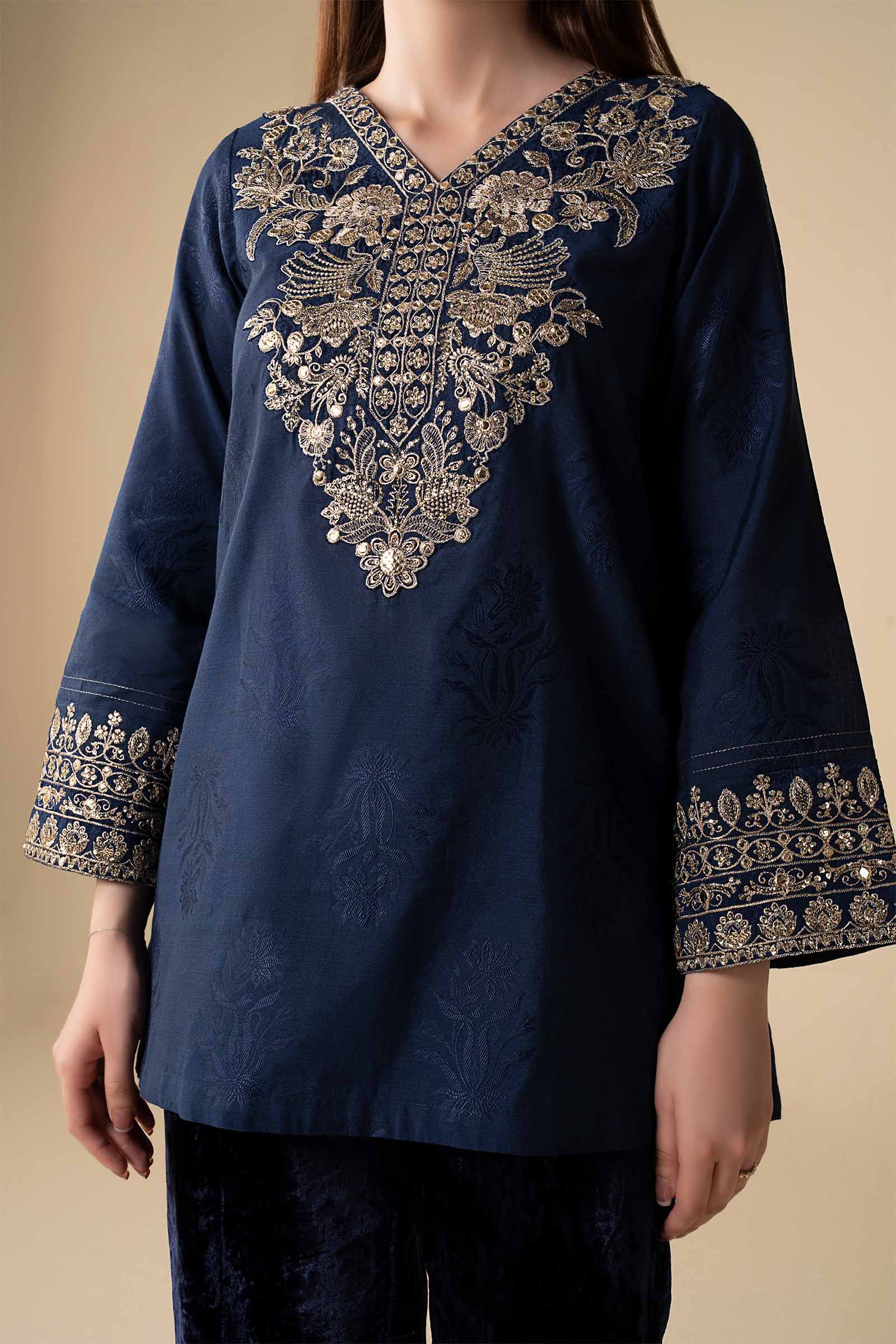 2 Pc Embroidered Jacquard Silk Suit - Image 4