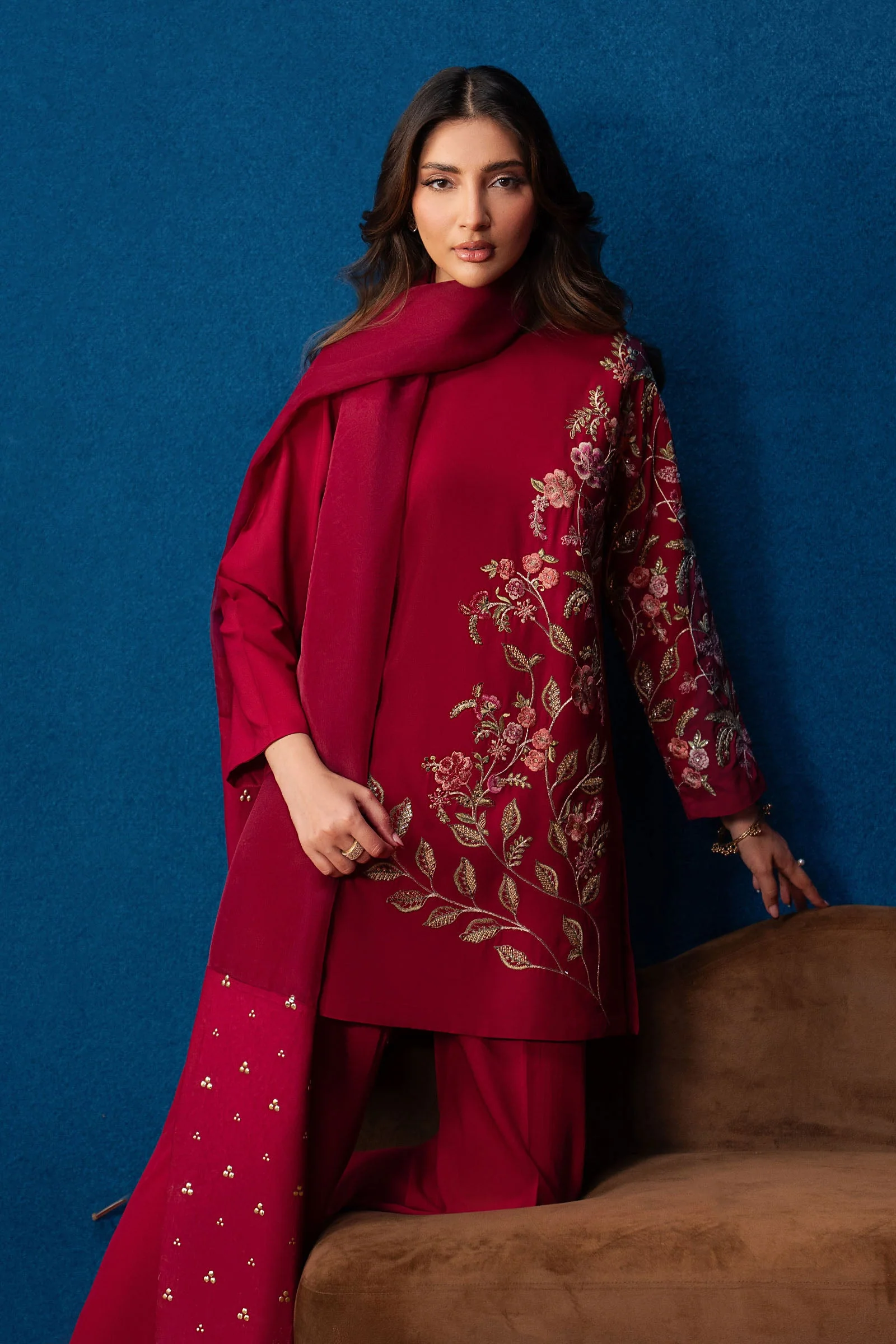 3 Pc Embroidered Crepe Suit - Image 2
