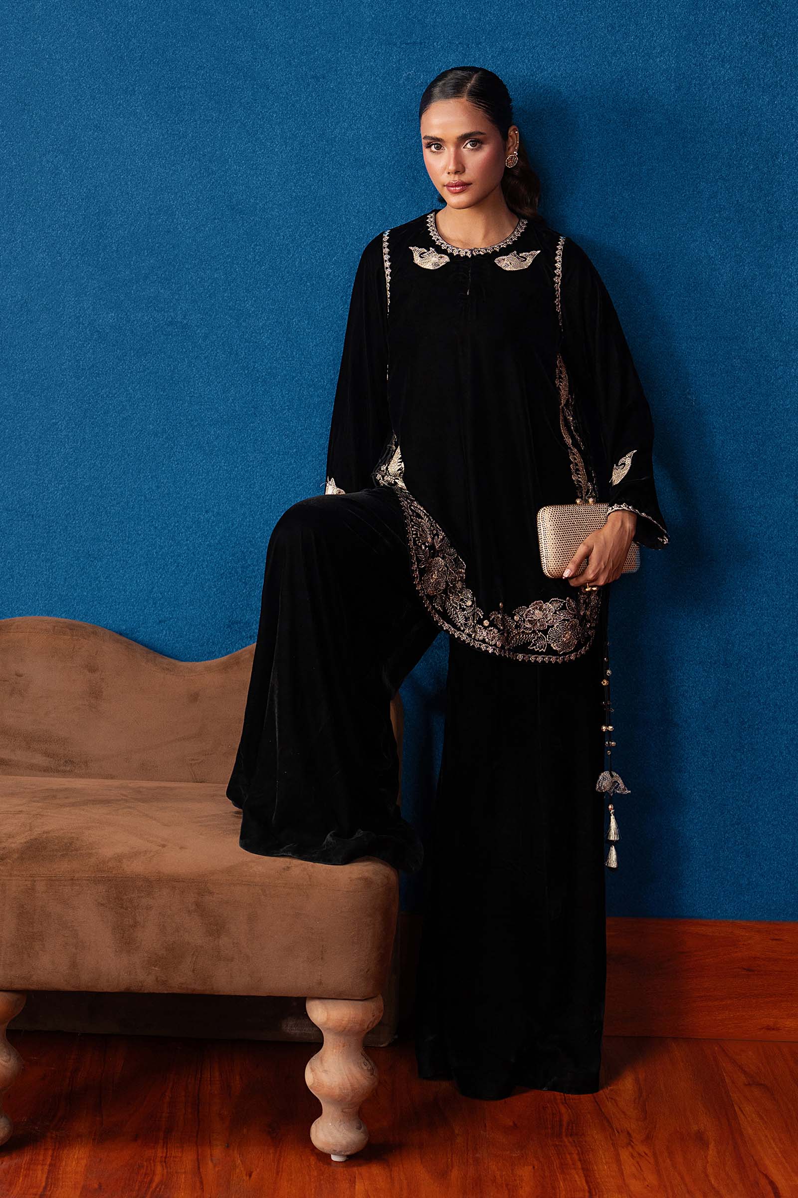 2 Pc Embroidered Velvet Suit - Image 2