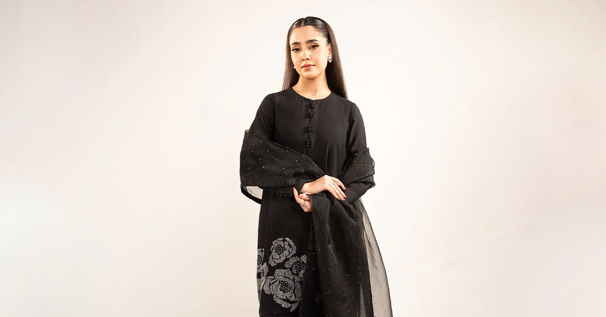 3 Pc Embellished Raw Silk Suit - Image 8