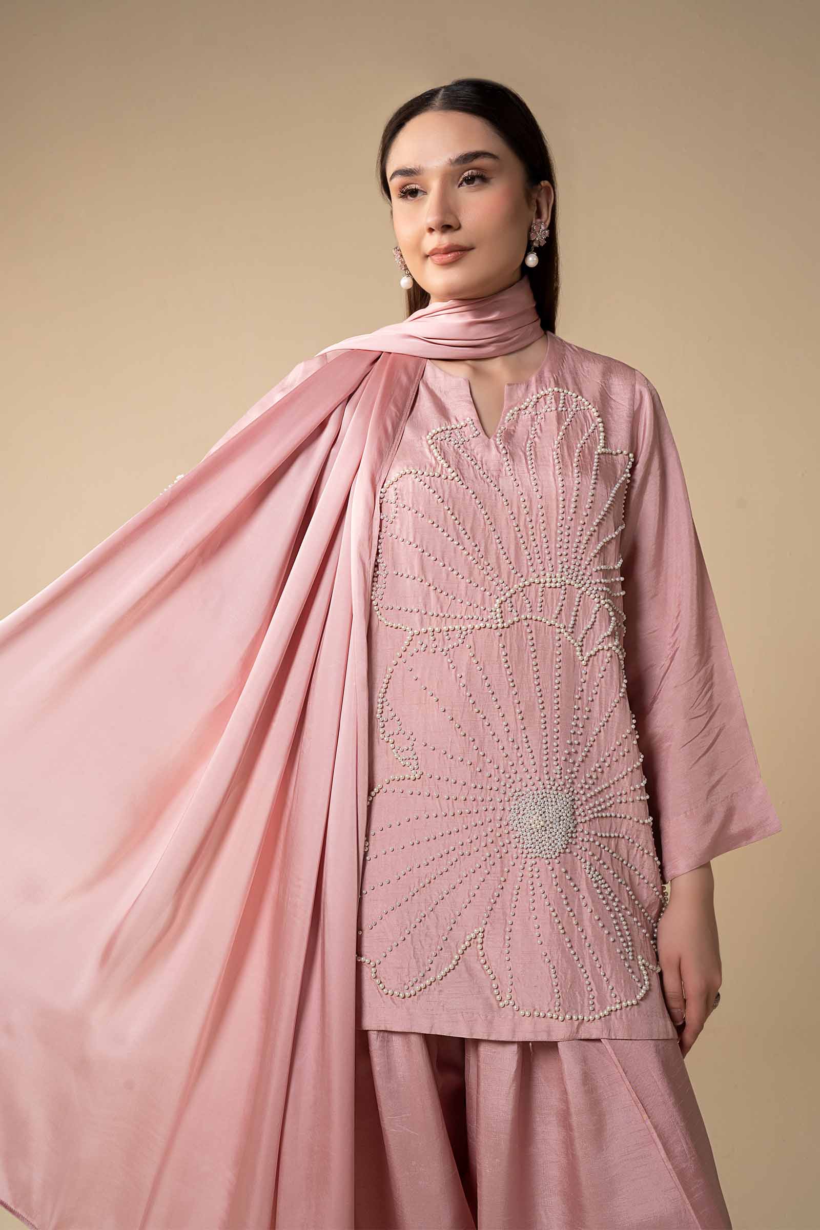 3 Pc Embellished Raw Silk Suit - Image 3