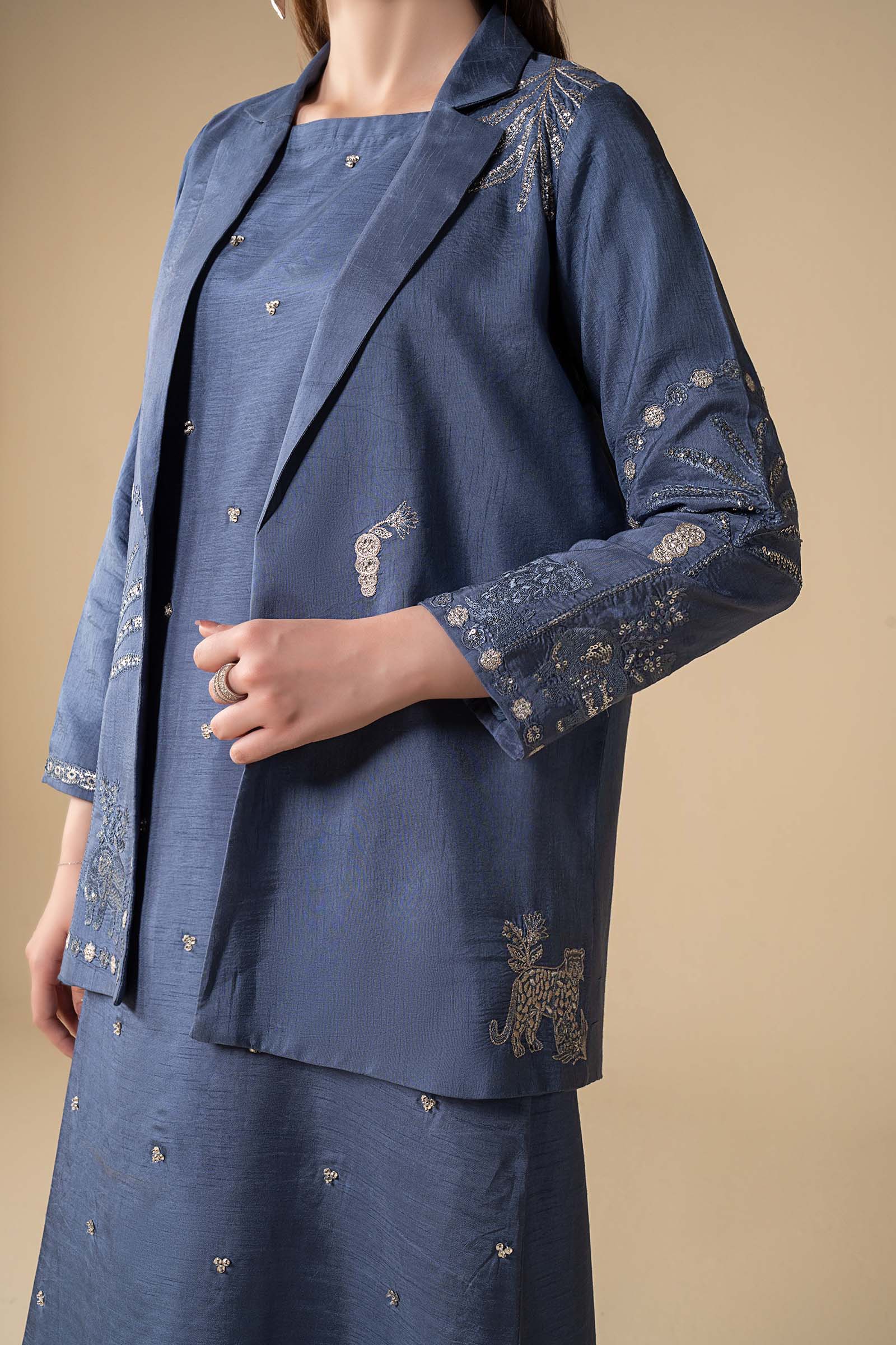 2 Pc Embroidered Raw Silk Suit - Image 4
