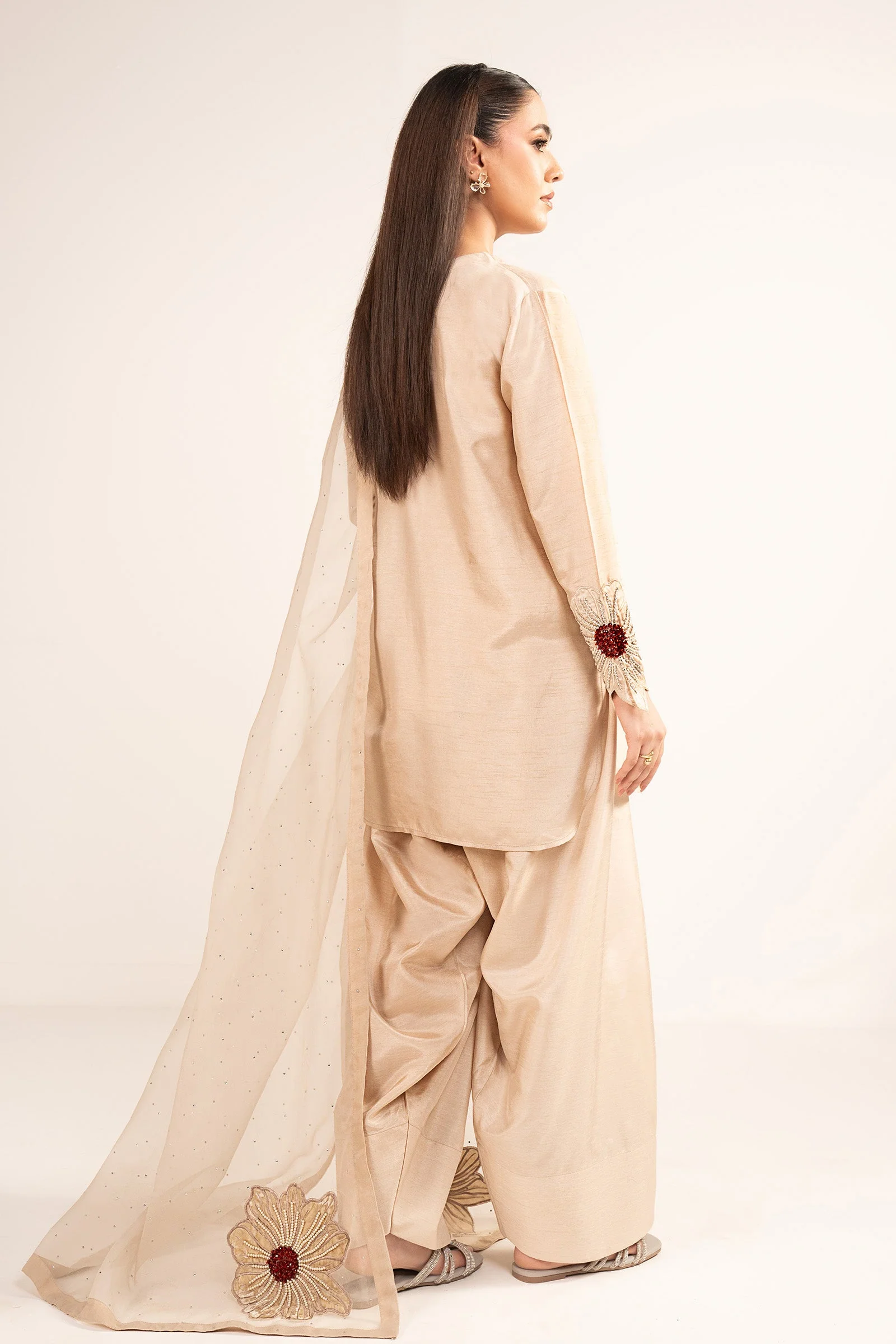 3 Pc Embellished Raw Silk Suit - Image 6