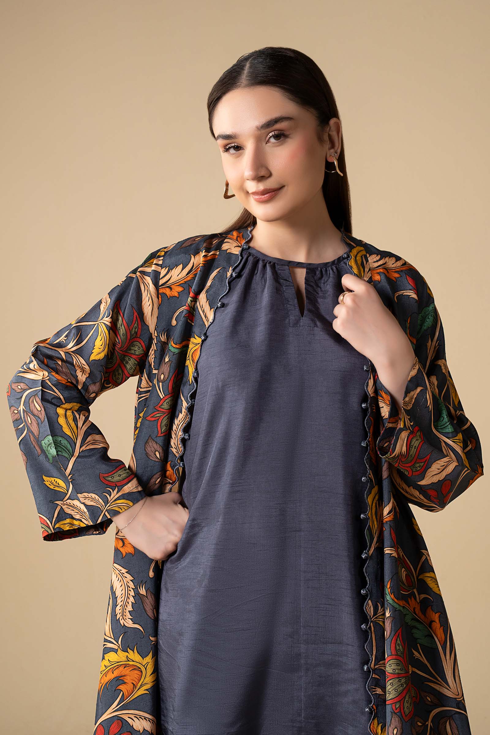 3 Pc Printed Raw Silk Suit - Image 2