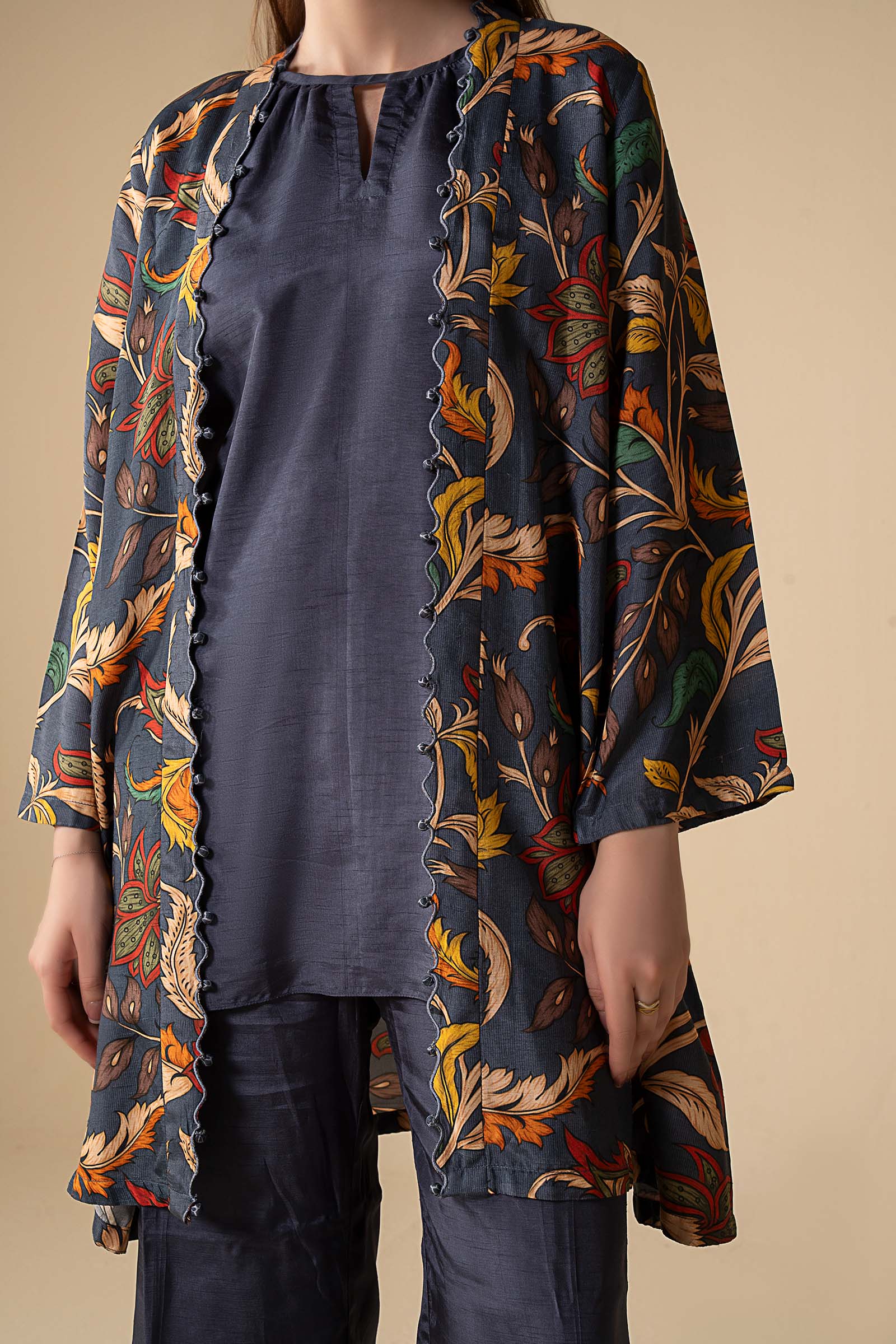 3 Pc Printed Raw Silk Suit - Image 4