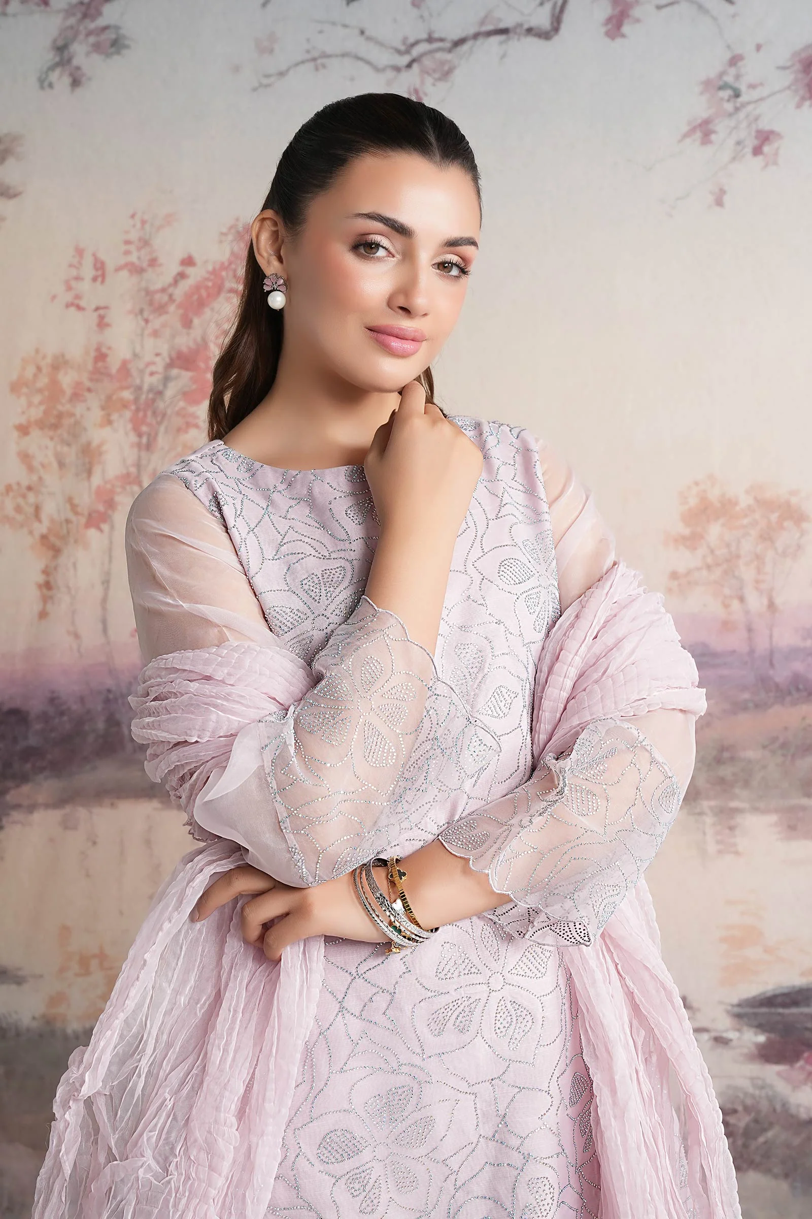 3 Pc Embellished Organza Suit - Image 2