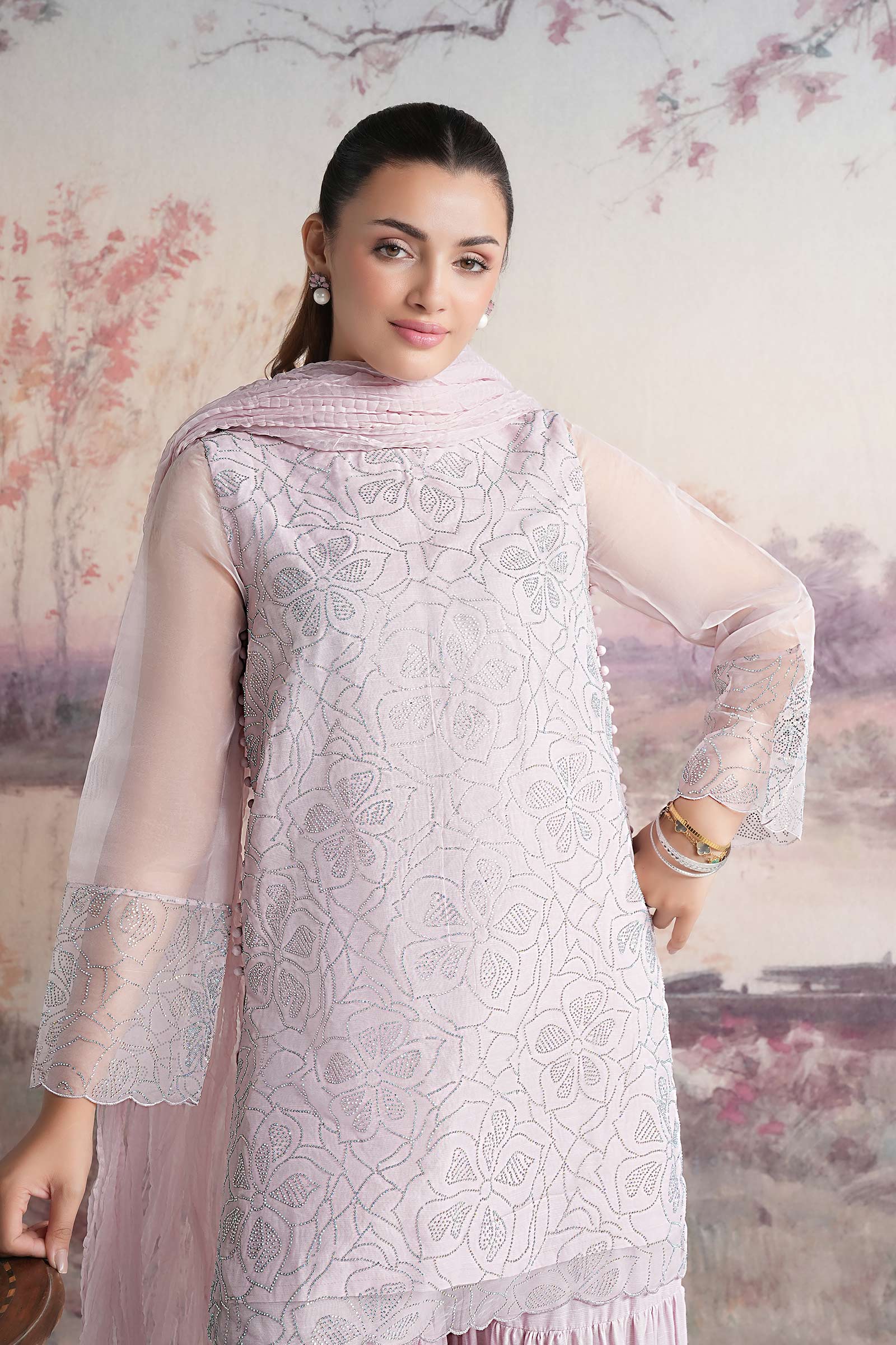 3 Pc Embellished Organza Suit - Image 3