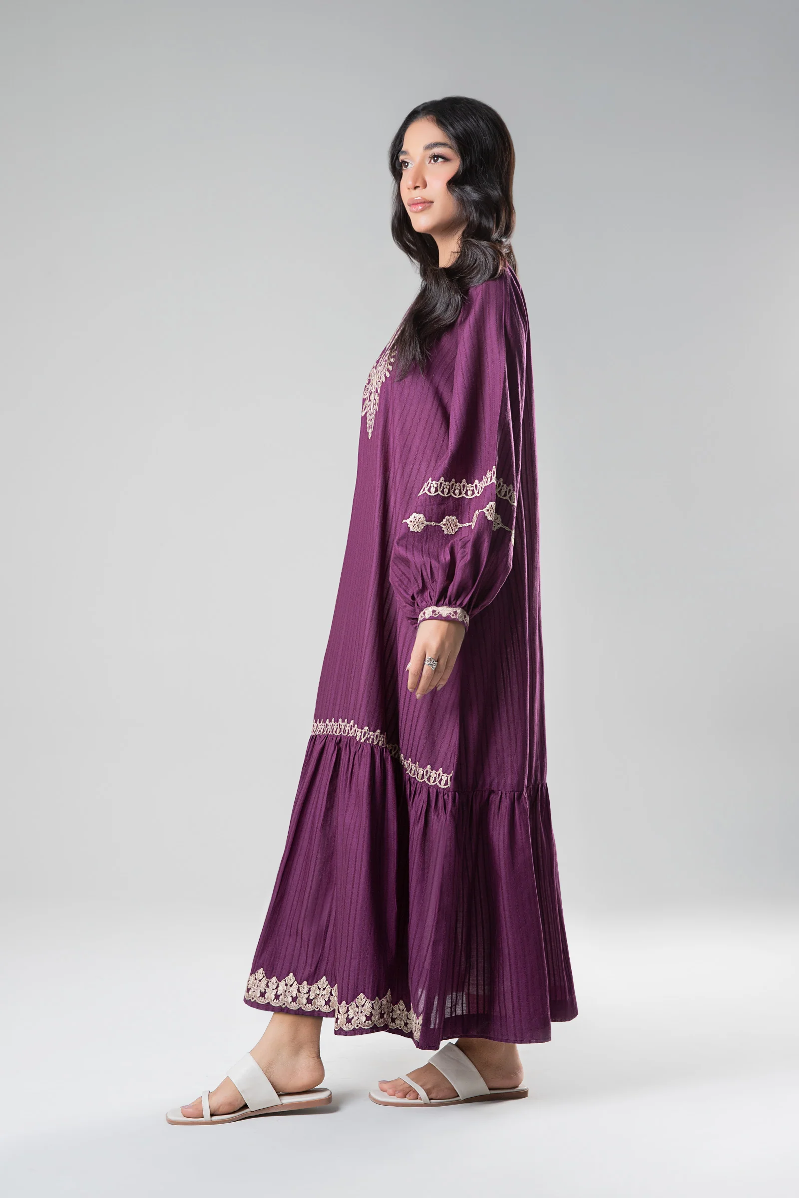 Embroidered Textured Frock - Image 5