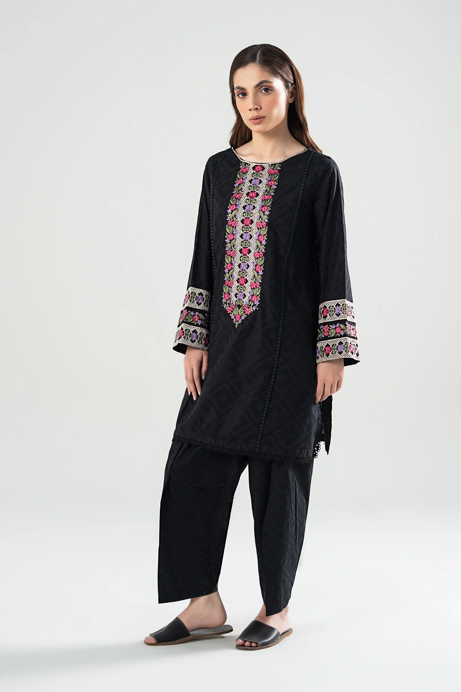 2 Pc Embroidered Textured Suit - Image 2