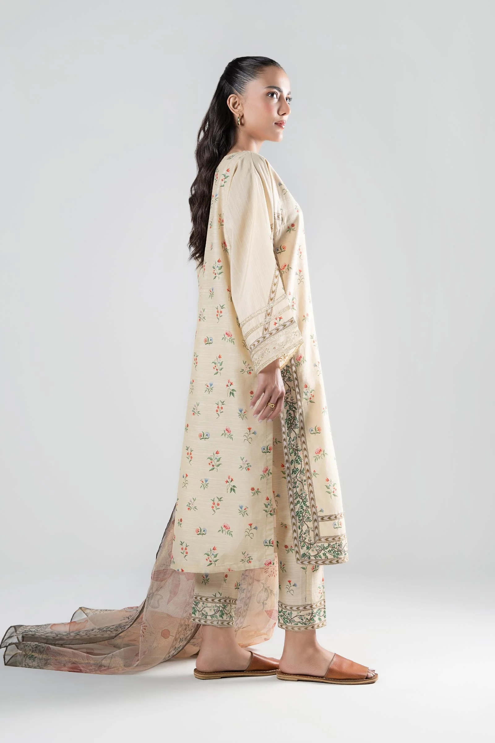 3 Pc Printed Slub Suit - Image 3
