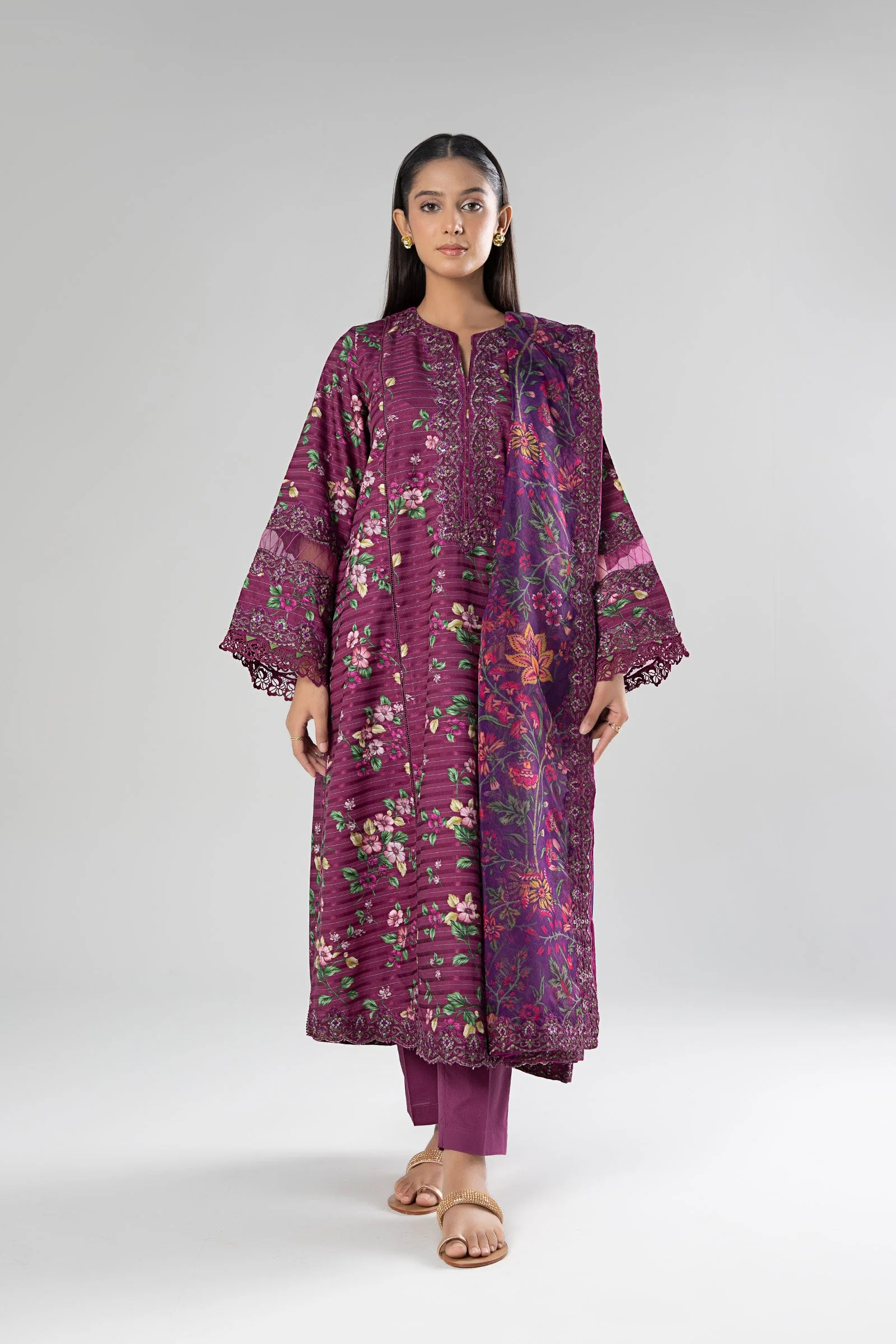 3 Pc Printed Textured Suit