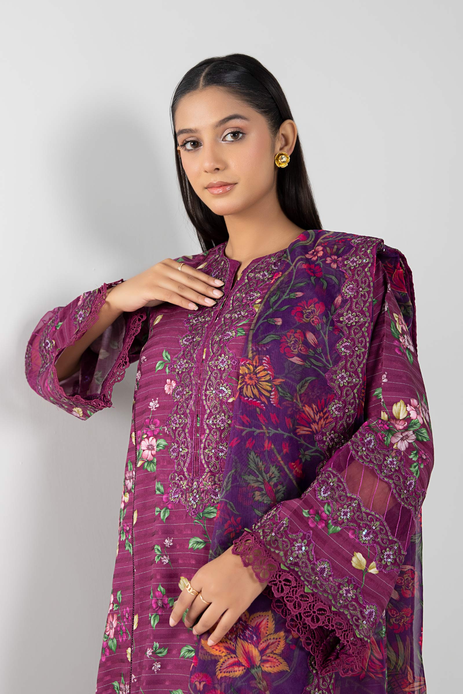 3 Pc Printed Textured Suit - Image 2