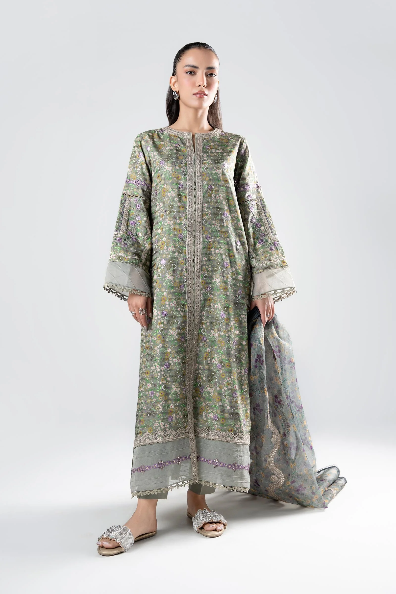 3 Pc Printed Textured Suit