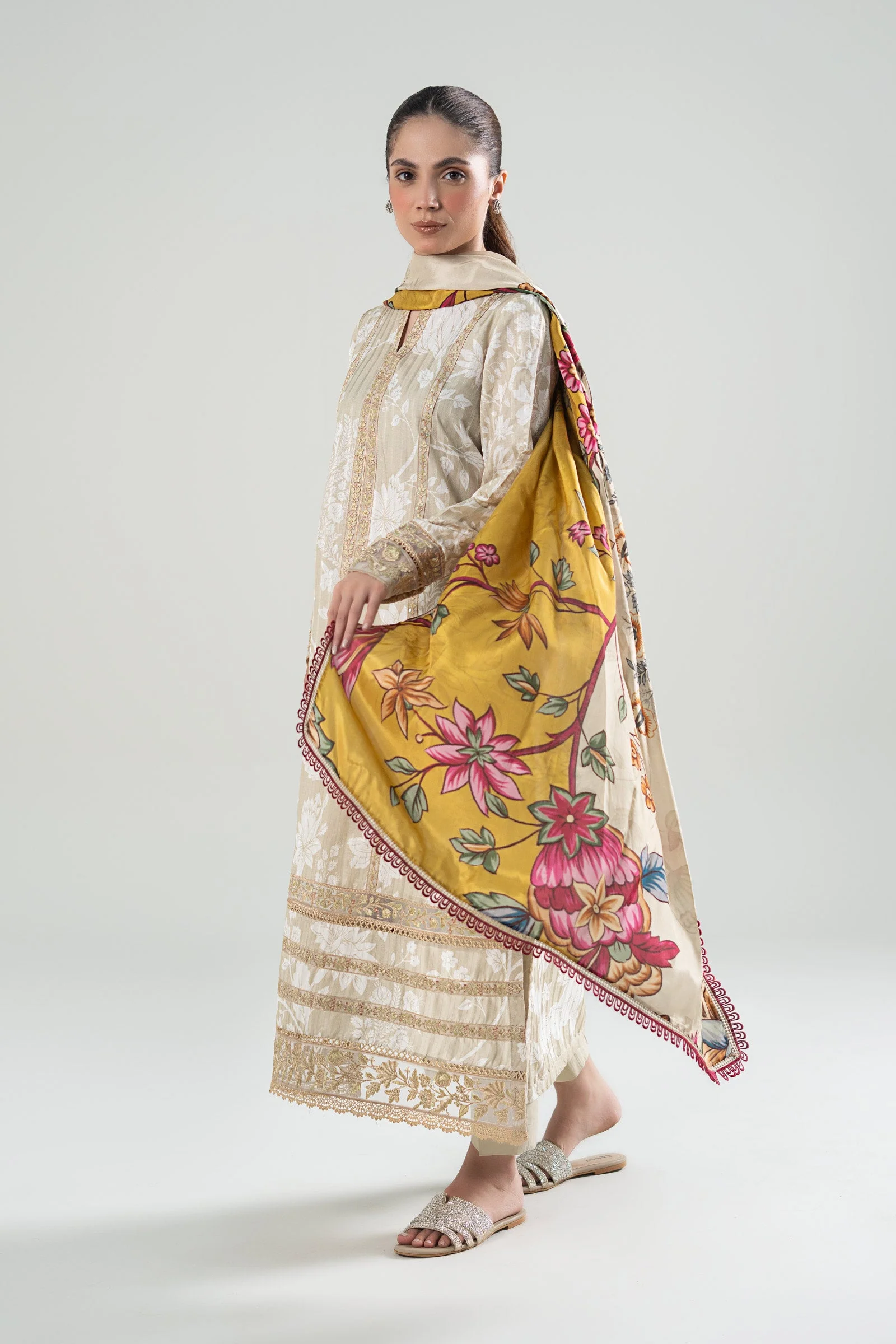 3 Pc Printed Textured Suit - Image 3