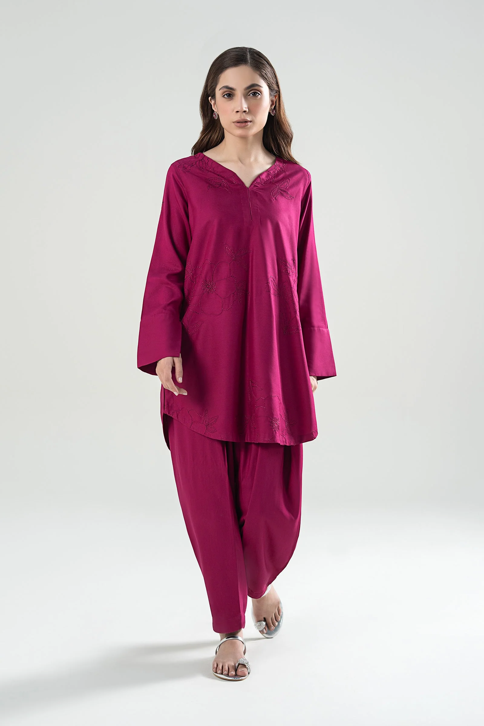 2 Pc Embroidered Linen Suit