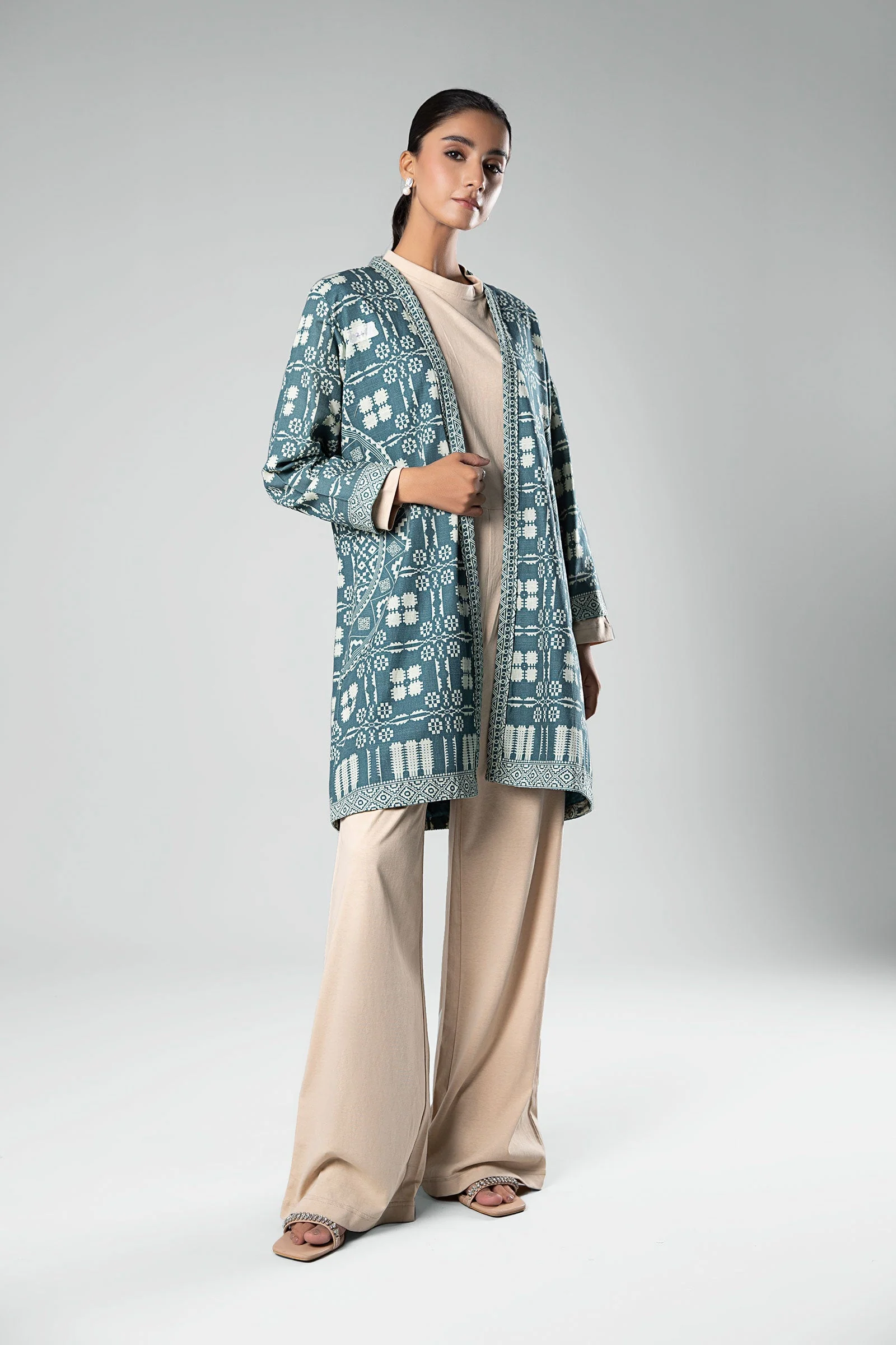Printed Khaddar Kimono Jacket - Image 2