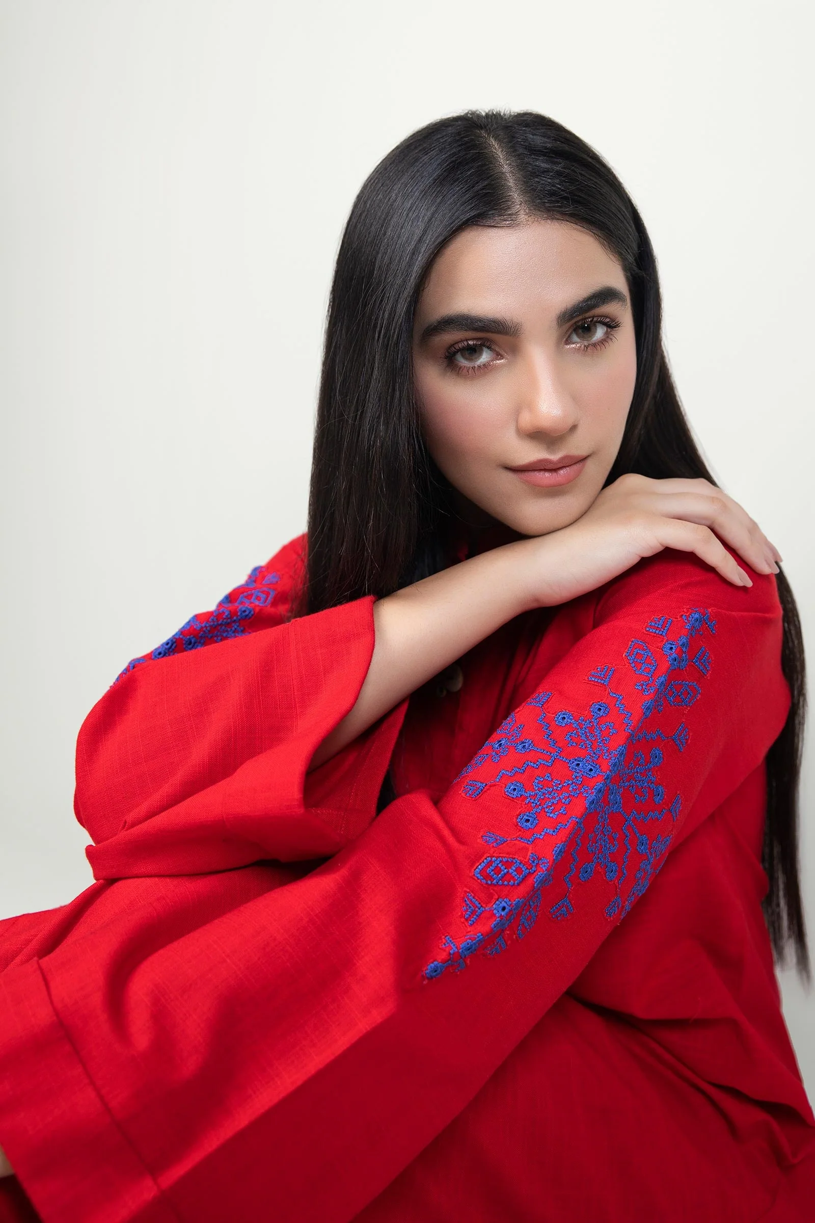 2 Pc Embroidered Crosshatch Slub Suit - Image 9