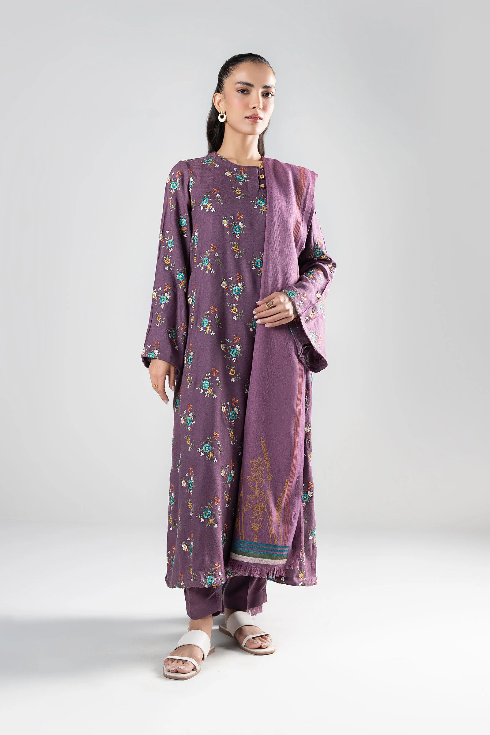 3 Pc Embroidered Wool Suit