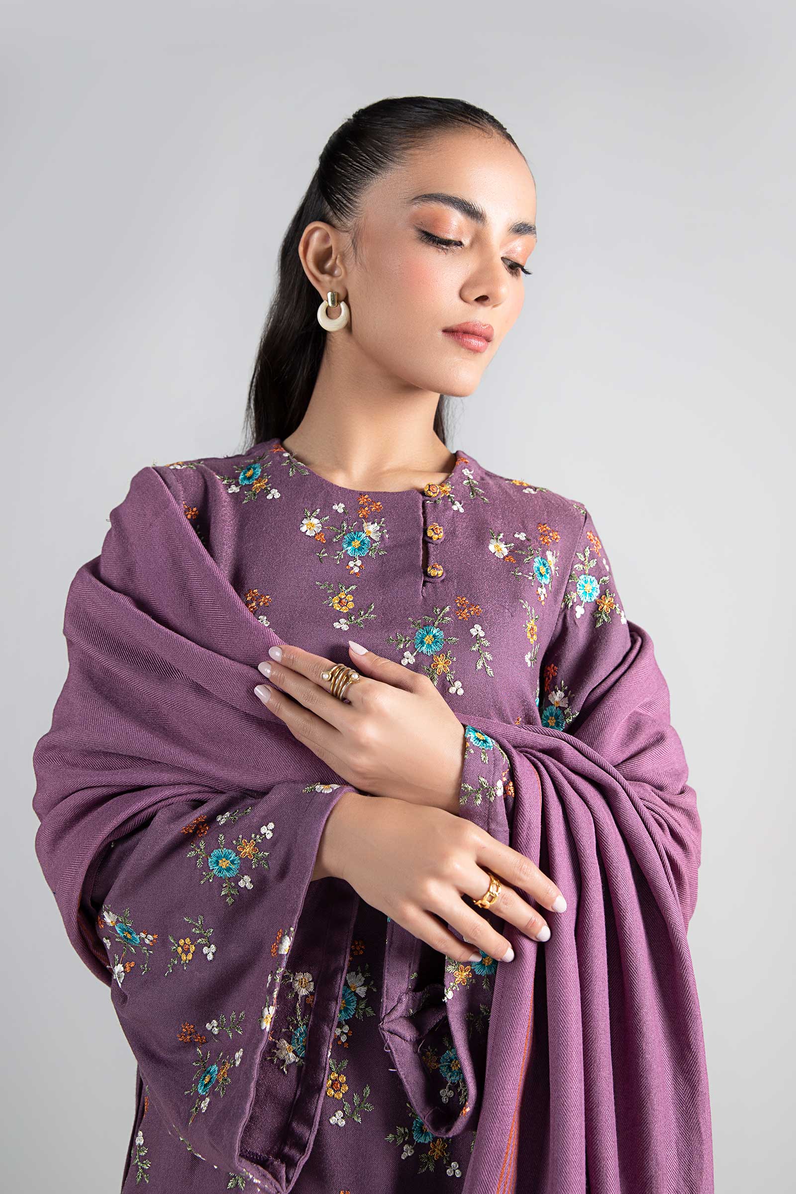 3 Pc Embroidered Wool Suit - Image 2
