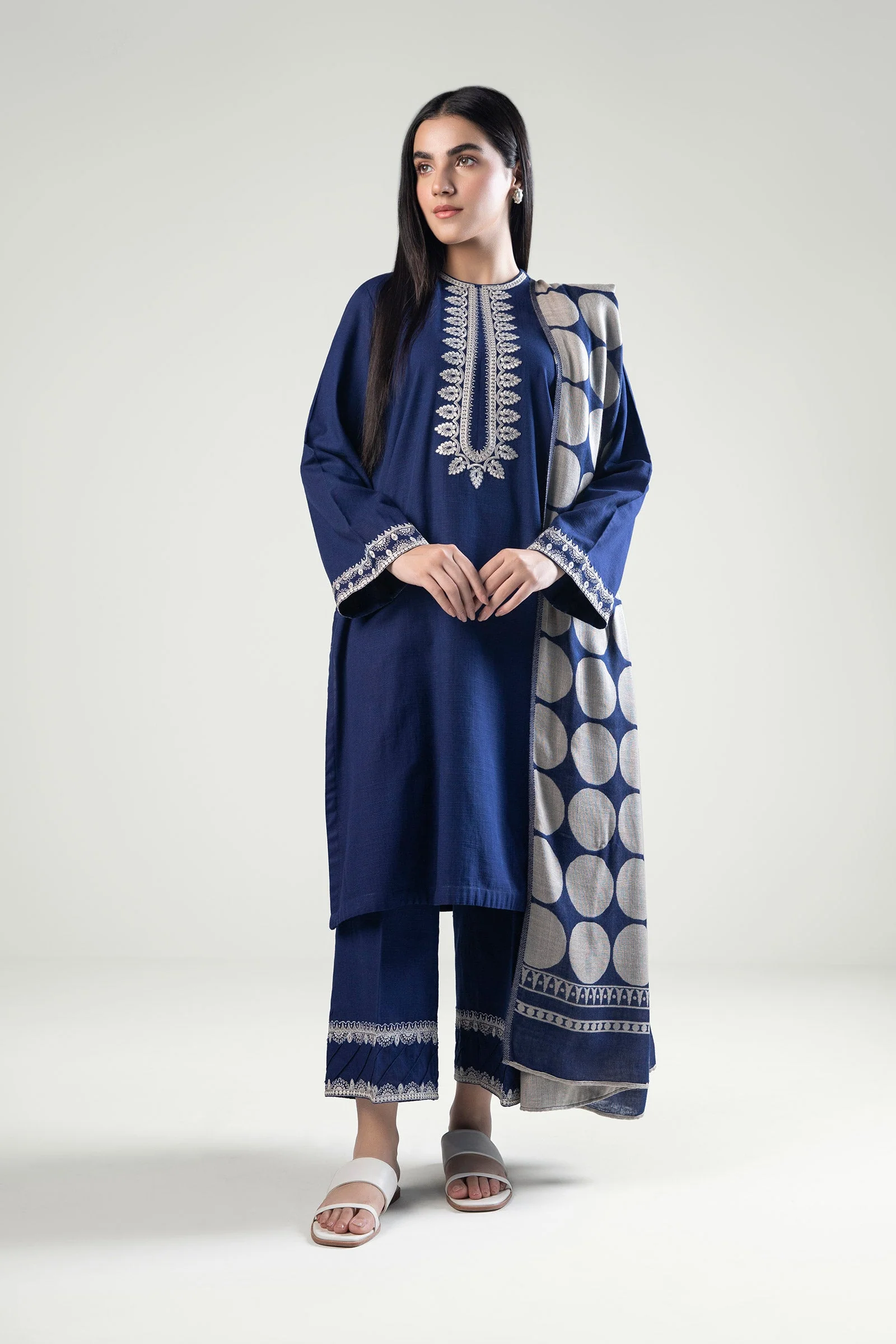 3 Pc Embroidered Khaddar Suit