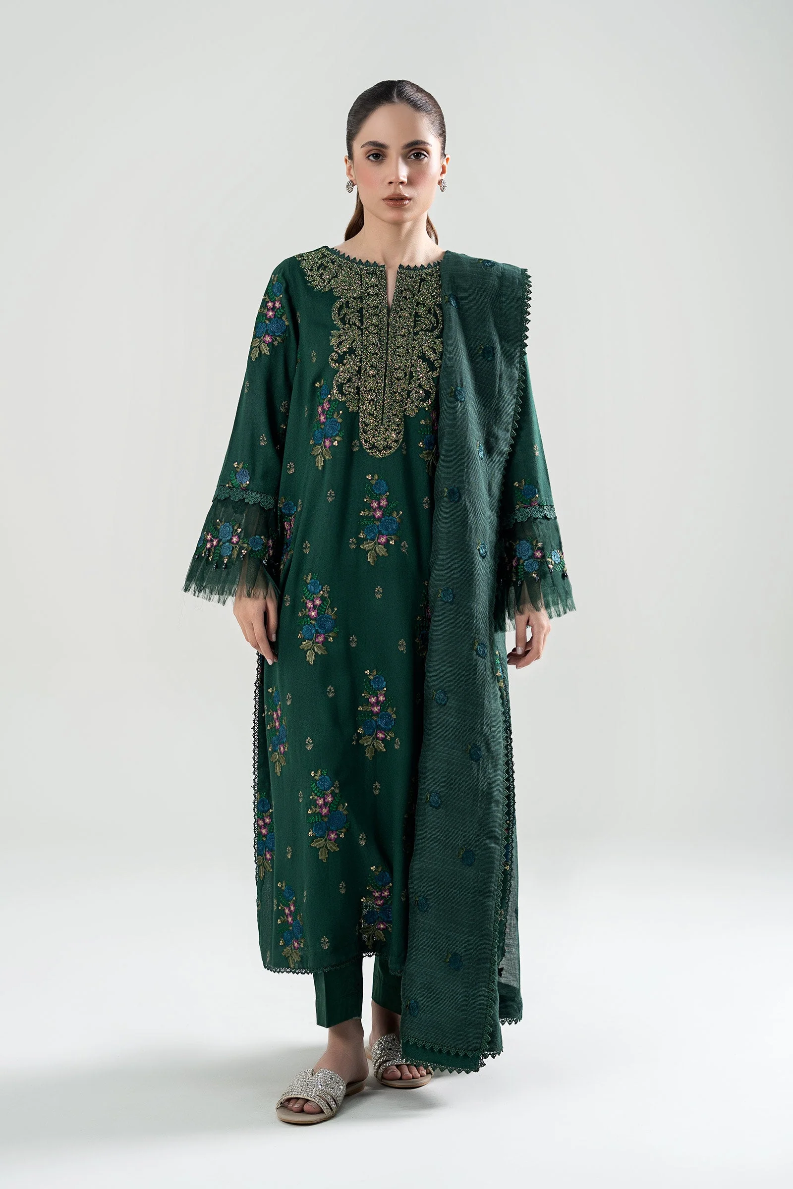 3 Pc Embroidered Karandi Suit