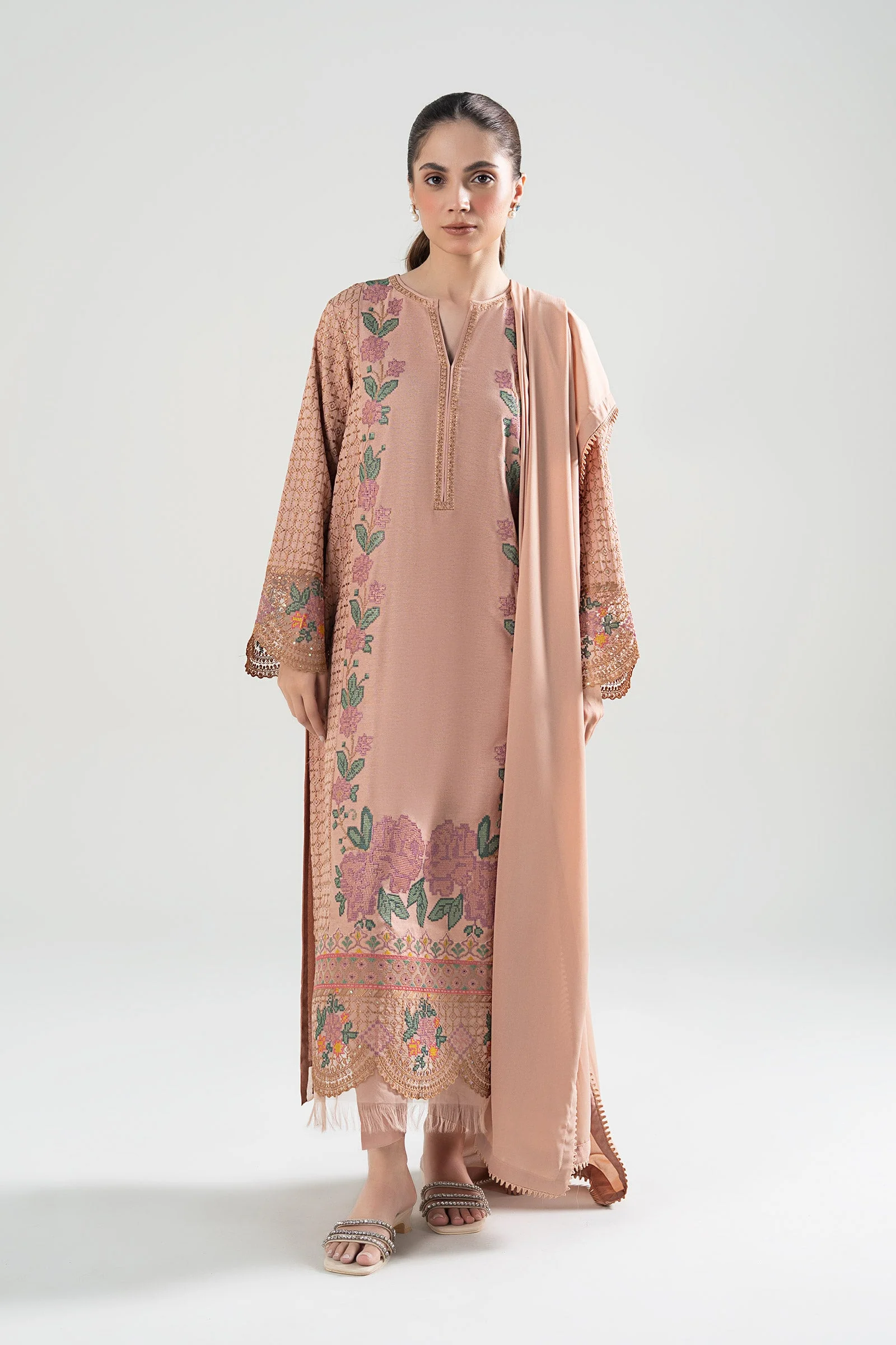 3 Pc Embroidered Karandi Suit