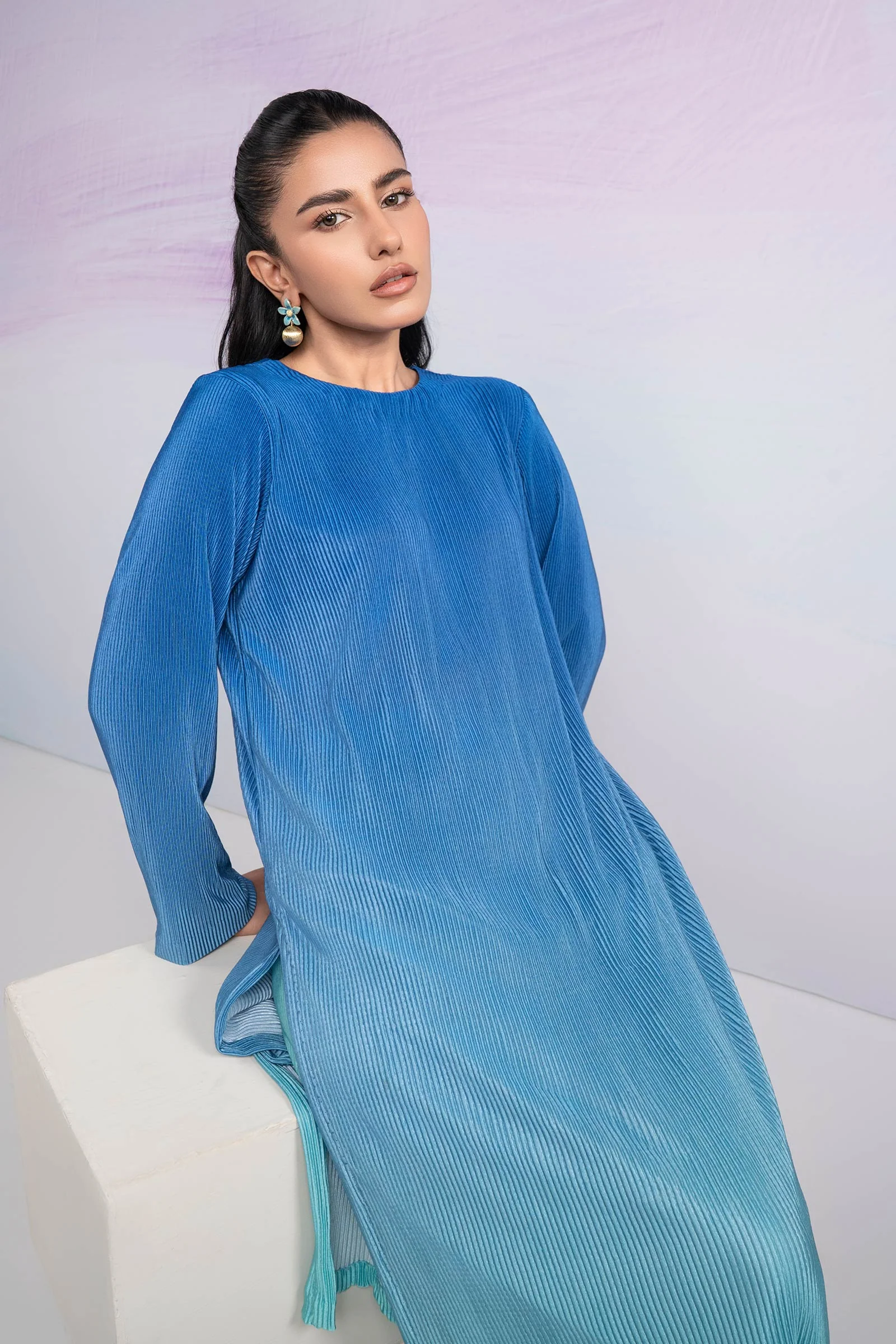 2 Pc Dyed Pleated Silk Striped Suit - Image 2