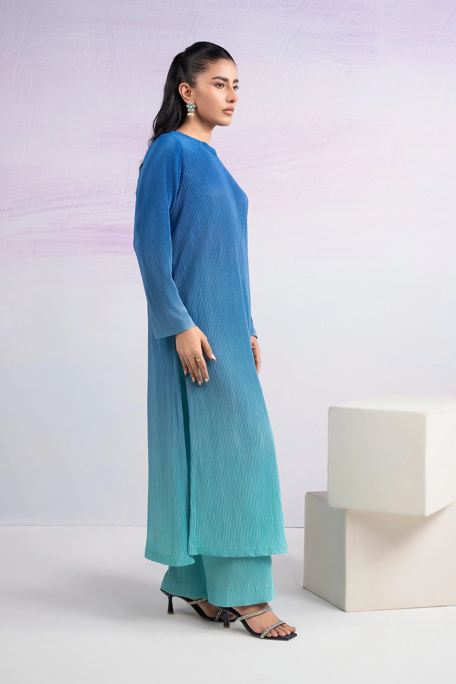 2 Pc Dyed Pleated Silk Striped Suit - Image 4