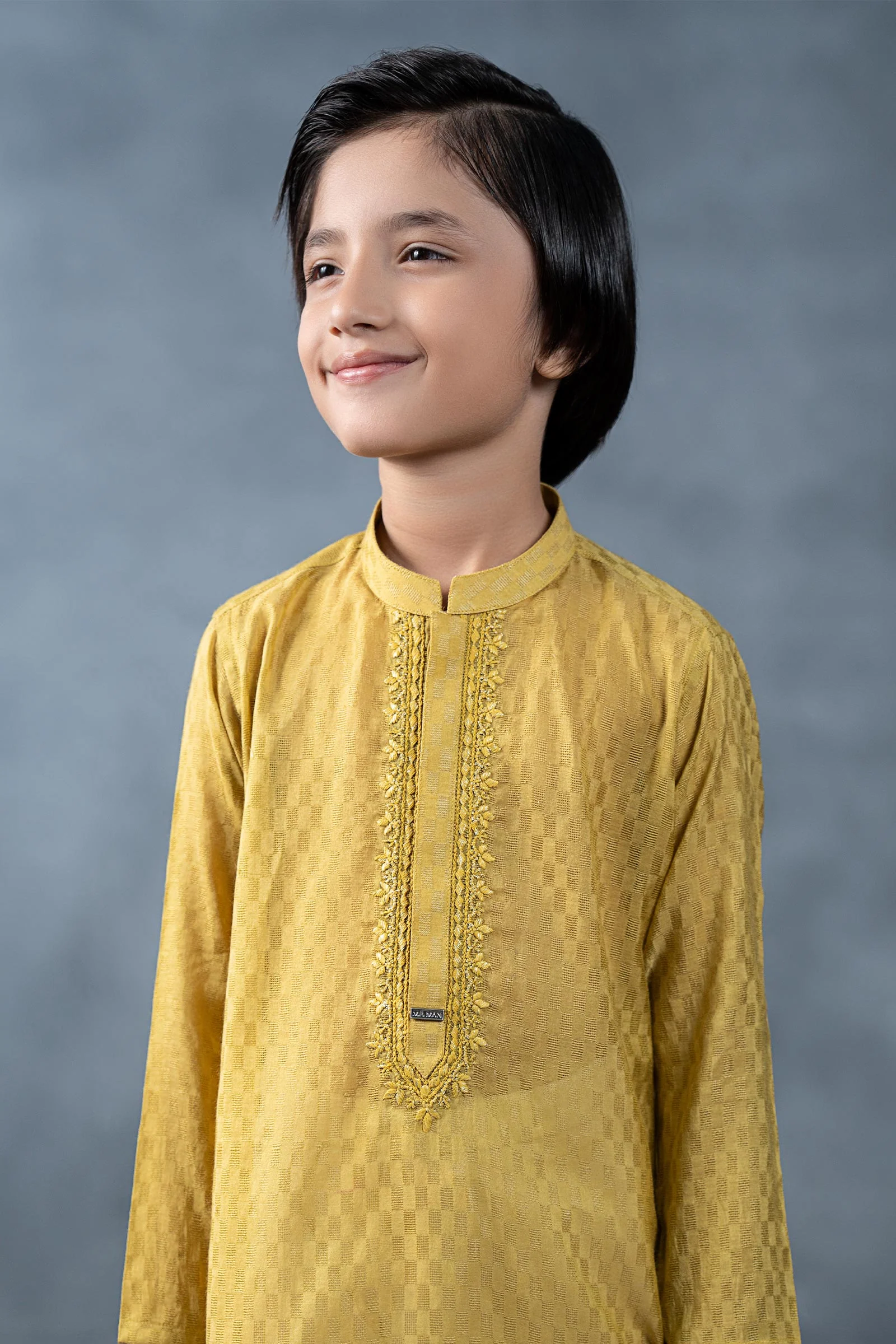 Hand-Embroidered Cotton Jacquard Kurta - Image 2
