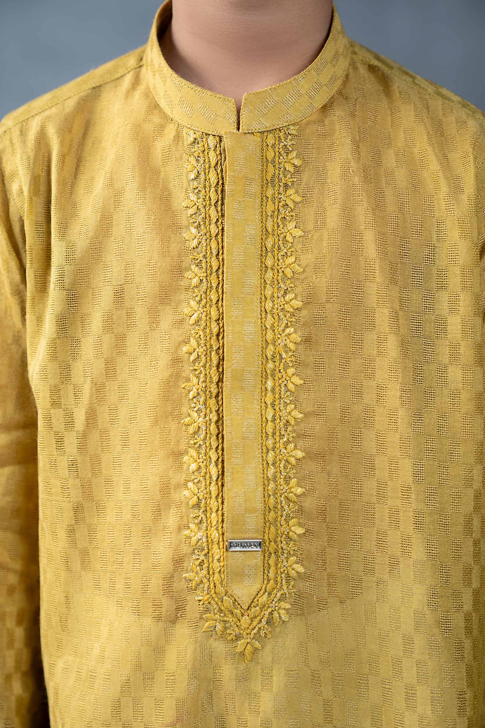 Hand-Embroidered Cotton Jacquard Kurta - Image 3
