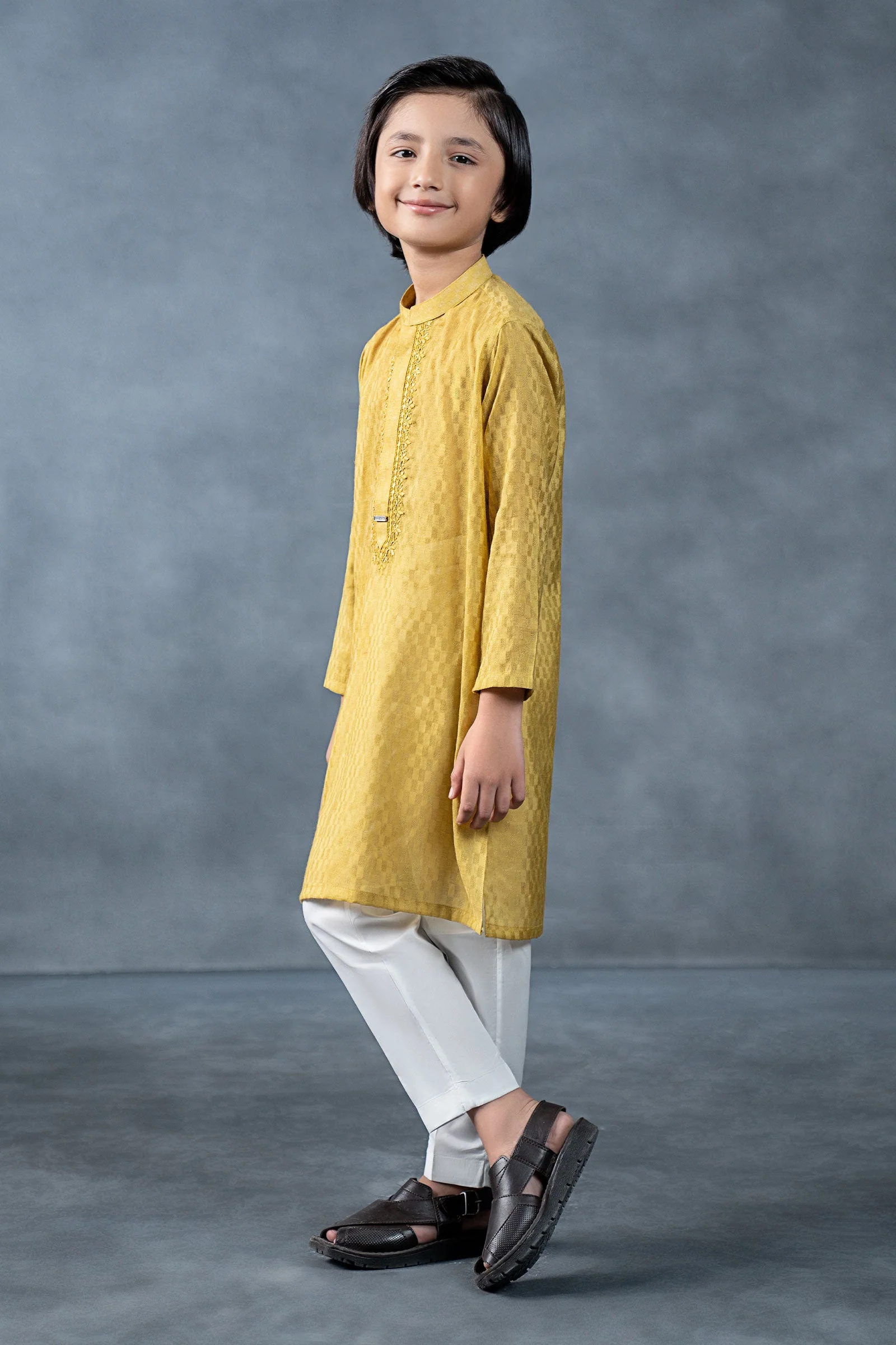 Hand-Embroidered Cotton Jacquard Kurta - Image 5
