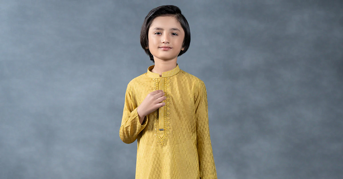 Hand-Embroidered Cotton Jacquard Kurta - Image 6