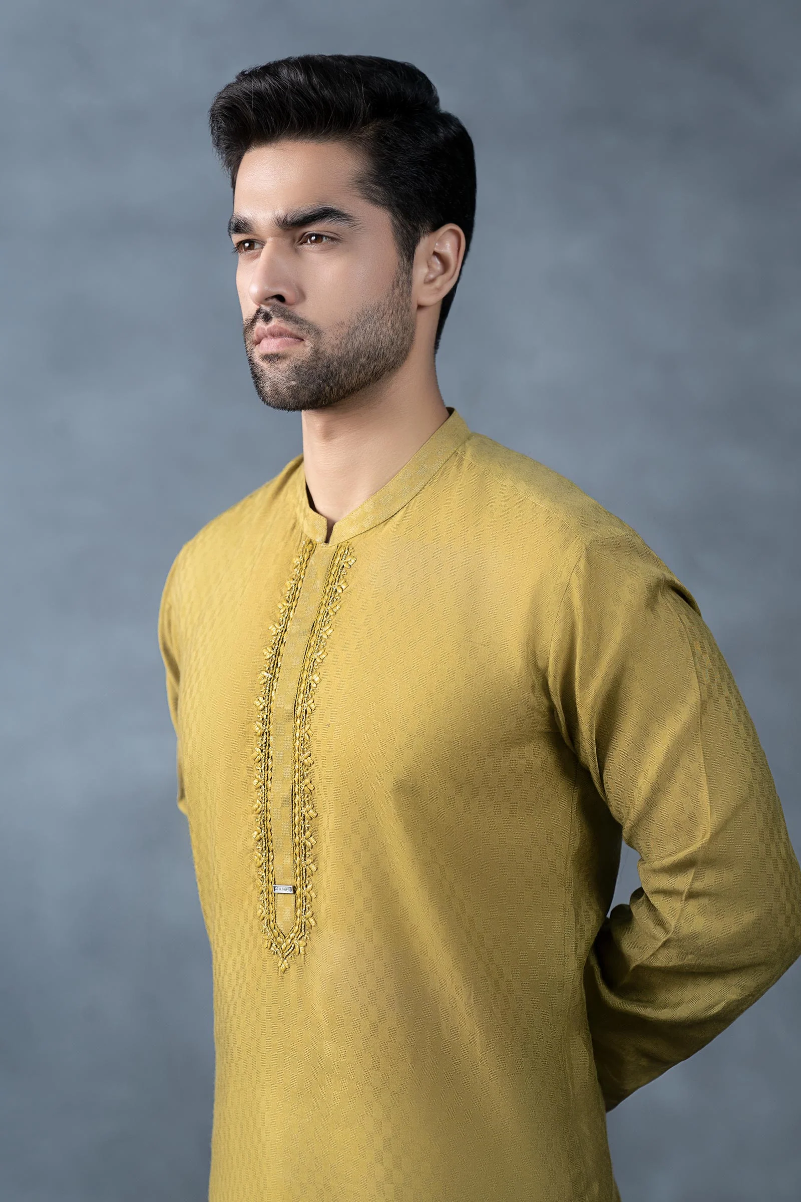 Hand-Embroidered Cotton Jacquard Kurta - Image 2