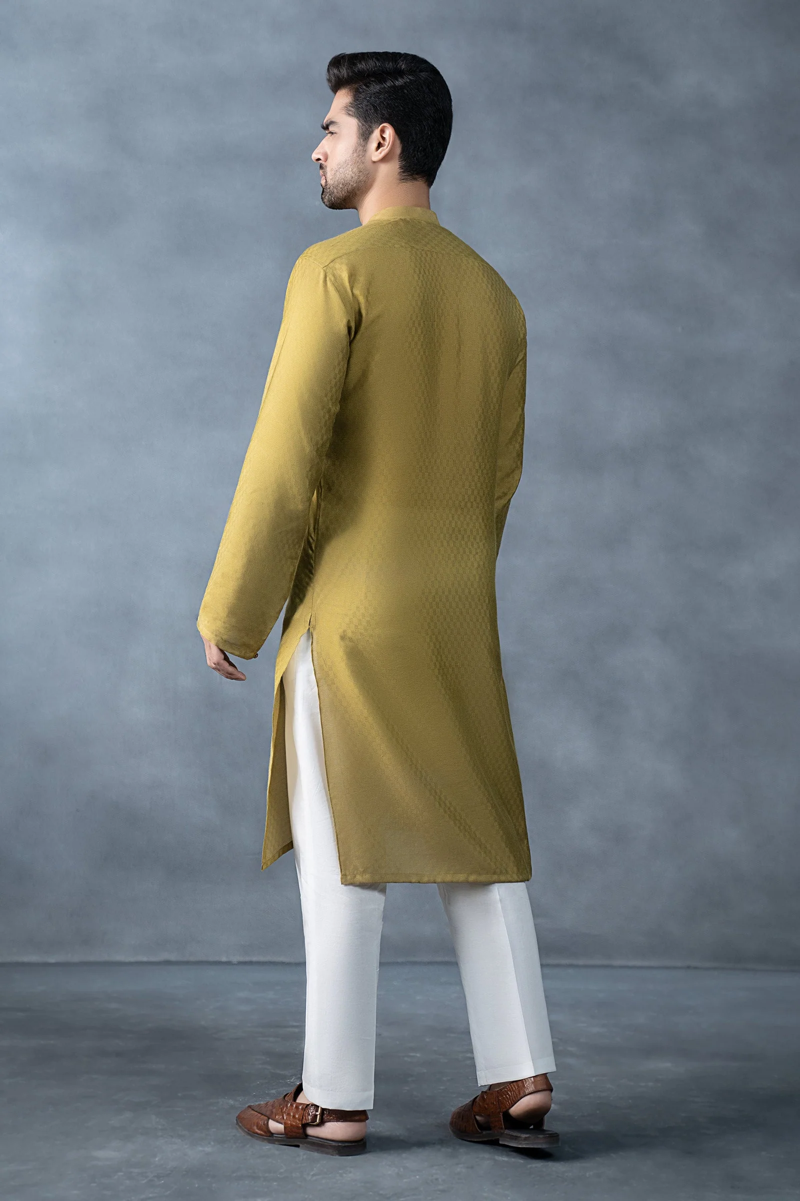 Hand-Embroidered Cotton Jacquard Kurta - Image 6
