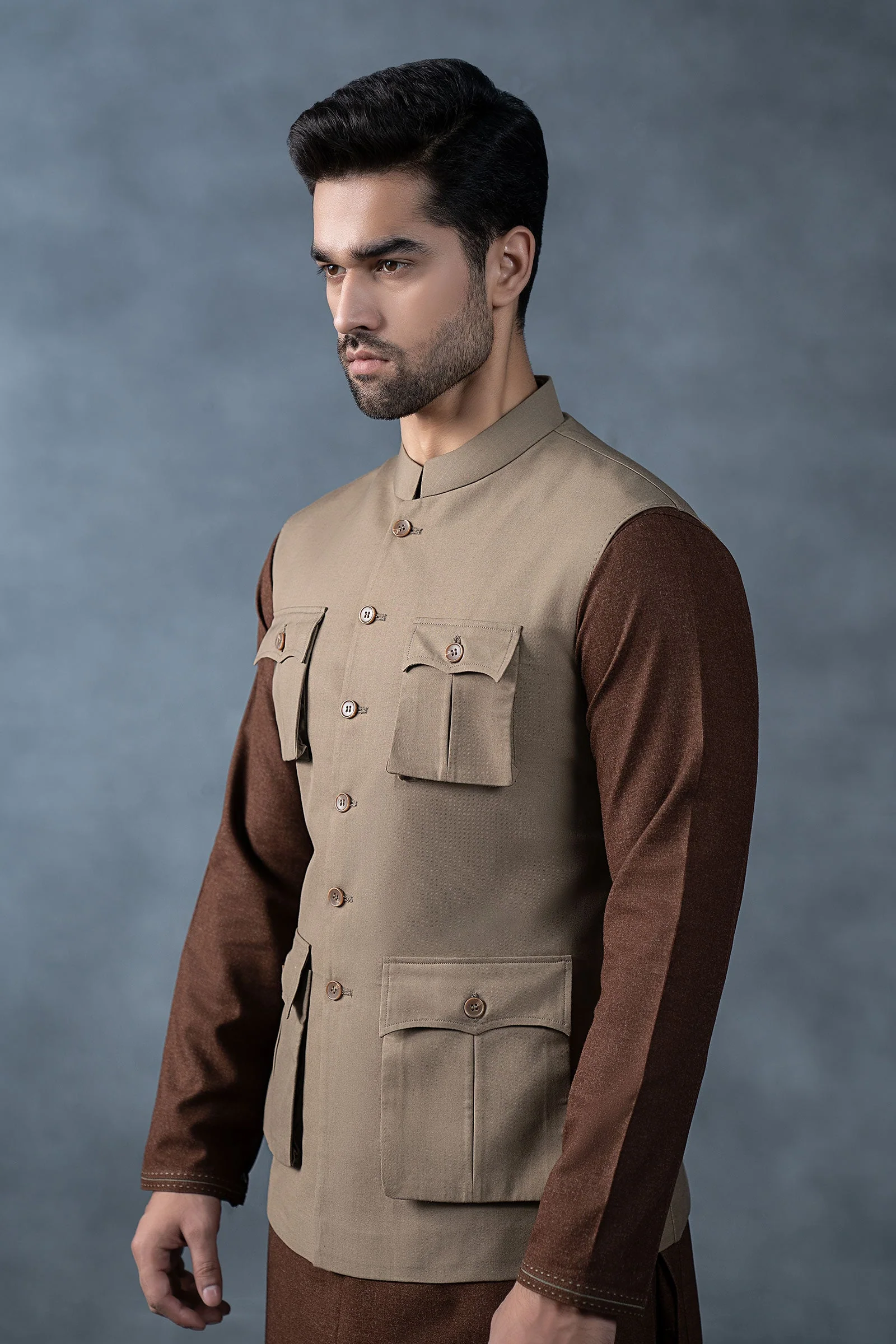 Tropical Khakki Waistcoat - Image 2
