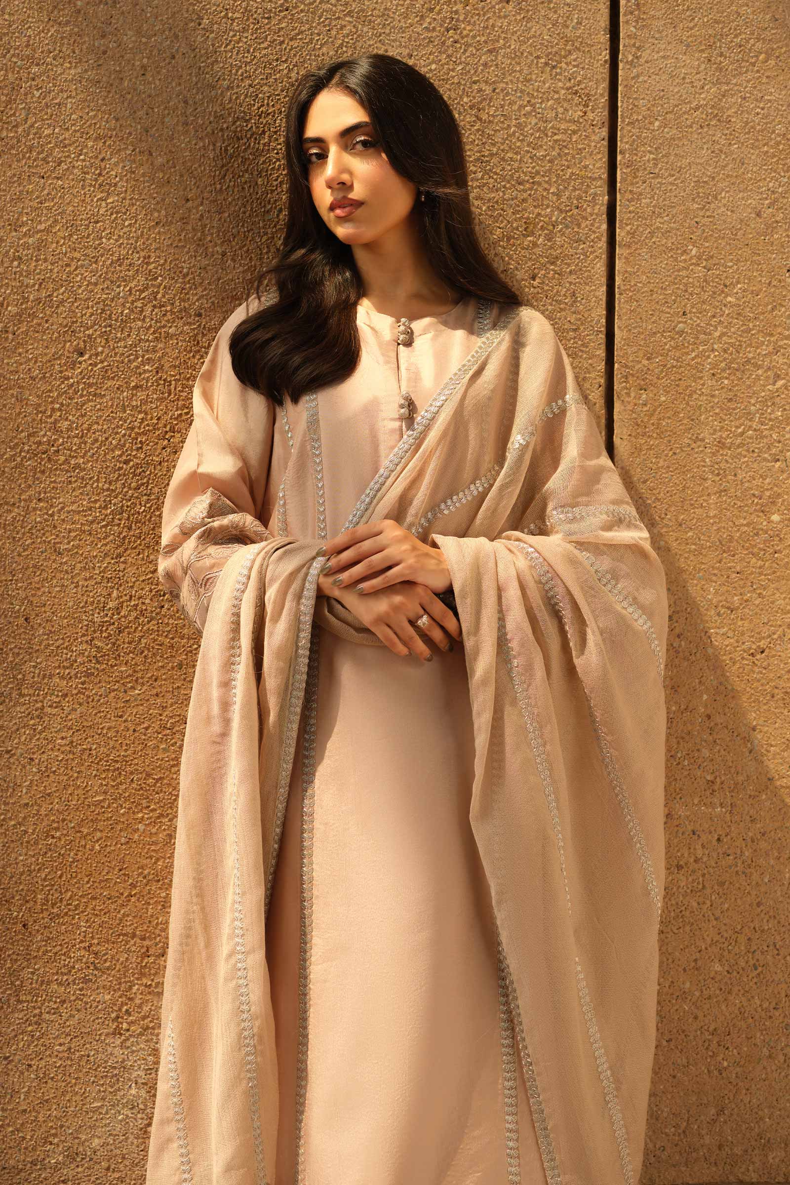 3 Piece Embroidered Tassel Silk Suit - Image 2