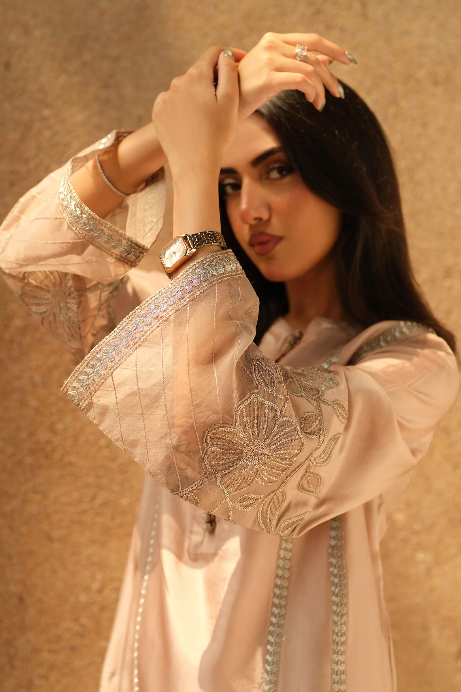 3 Piece Embroidered Tassel Silk Suit - Image 3