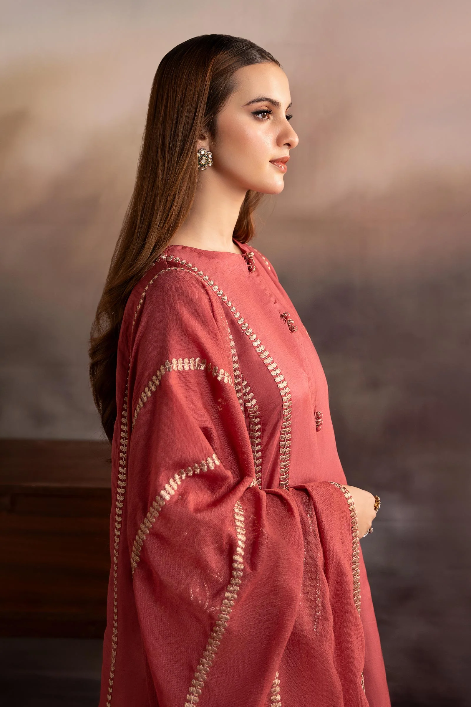 3 Piece Embroidered Tassel Silk Suit - Image 3