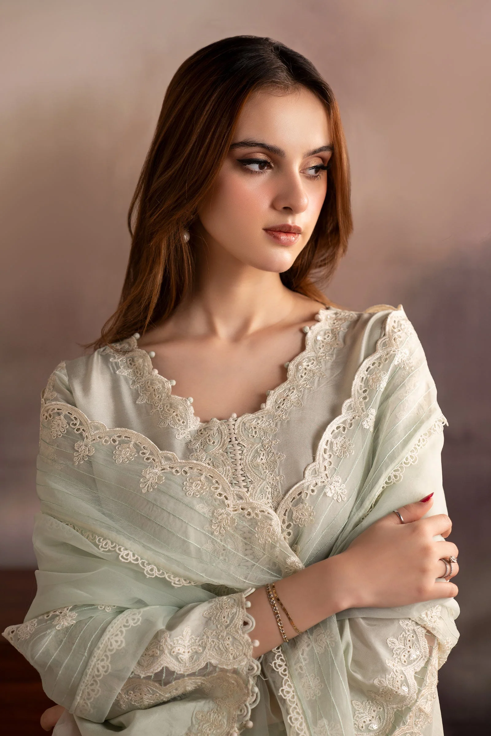 3 Piece Embroidered Tassel Silk Suit - Image 2
