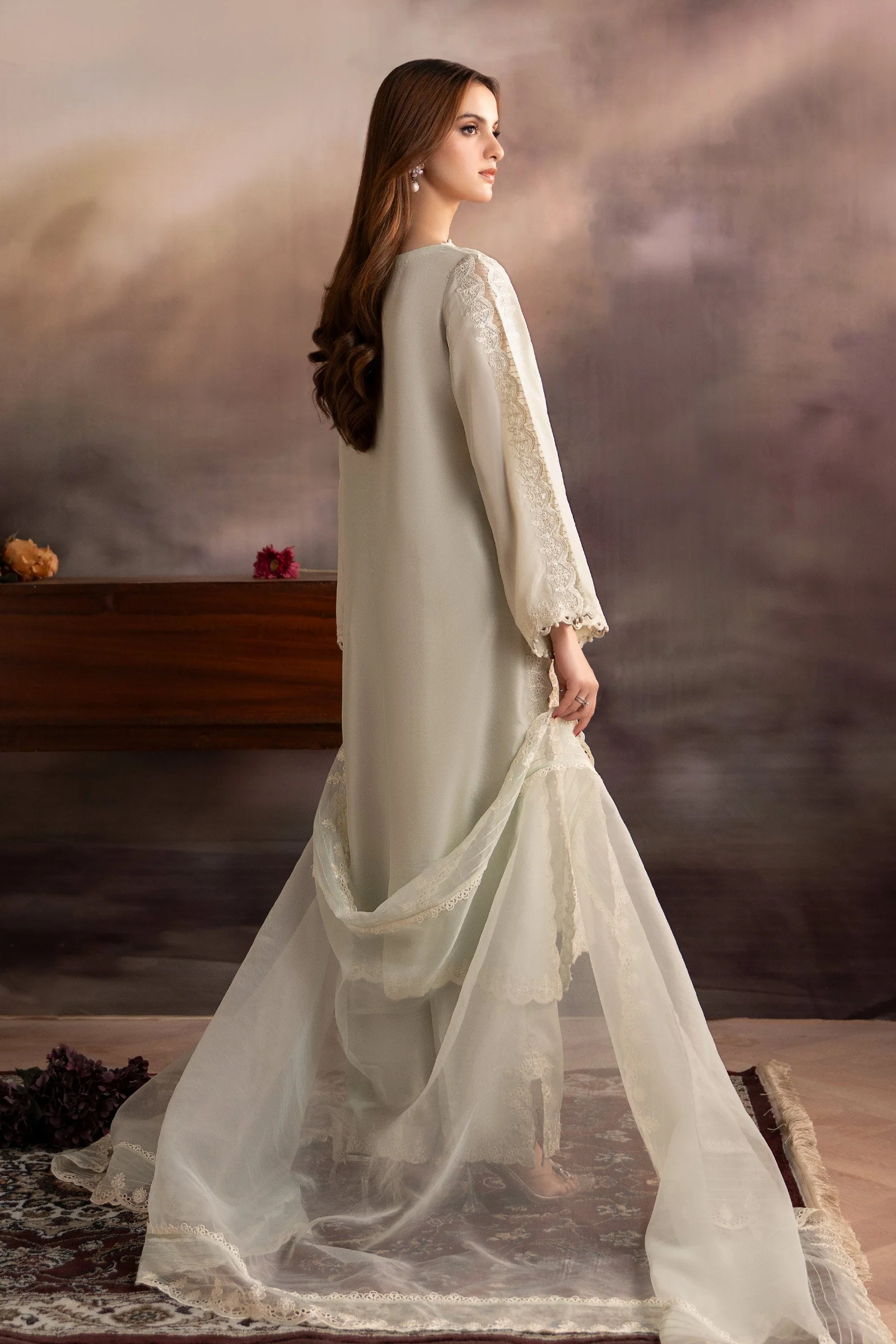 3 Piece Embroidered Tassel Silk Suit - Image 6