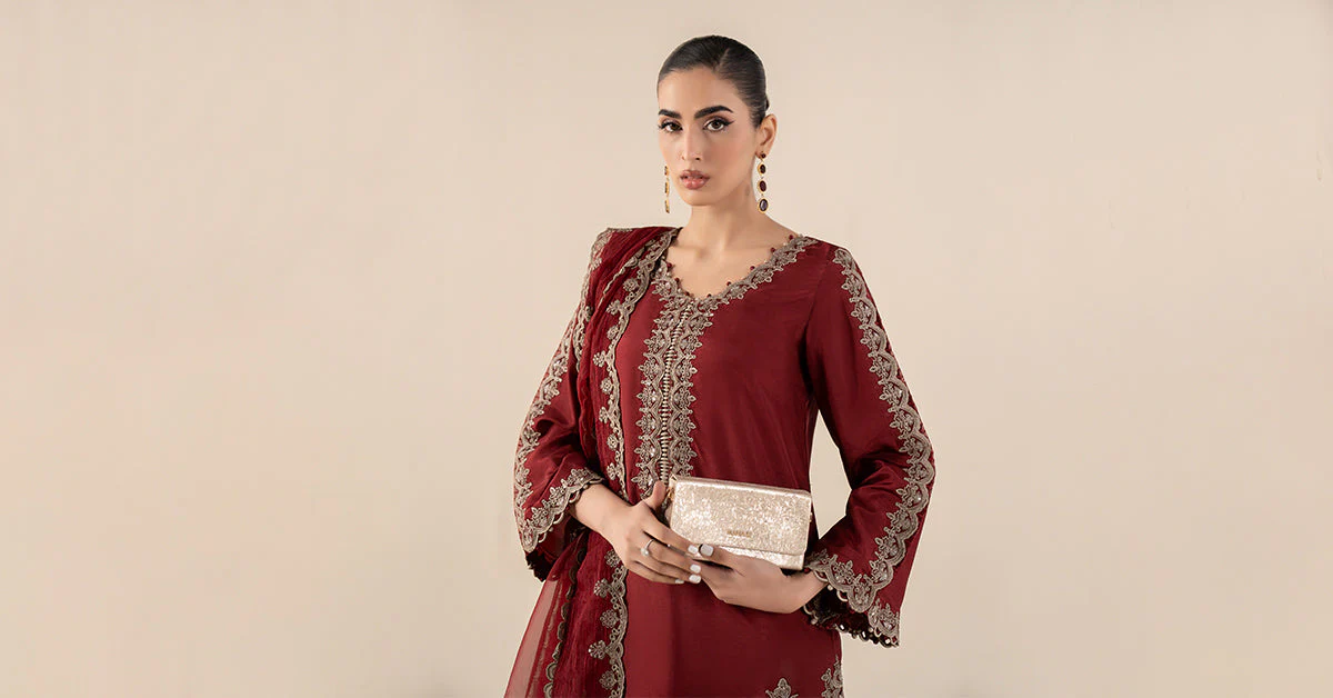 3 Piece Embroidered Tassel Silk Suit - Image 6