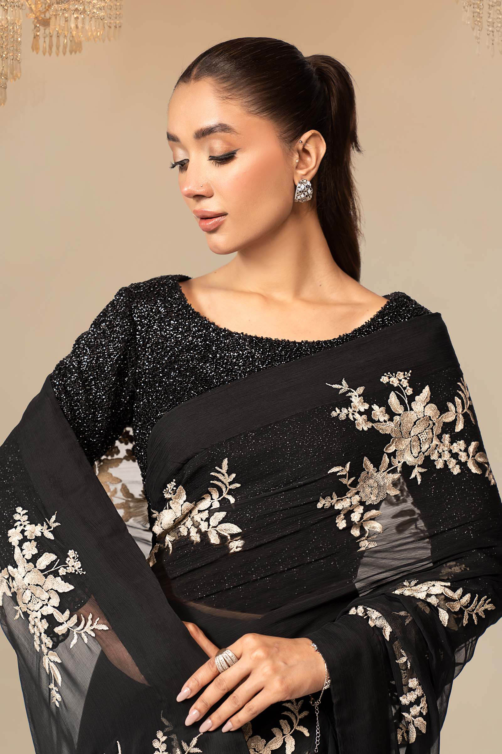 Embroidered Chiffon Saree - Image 2