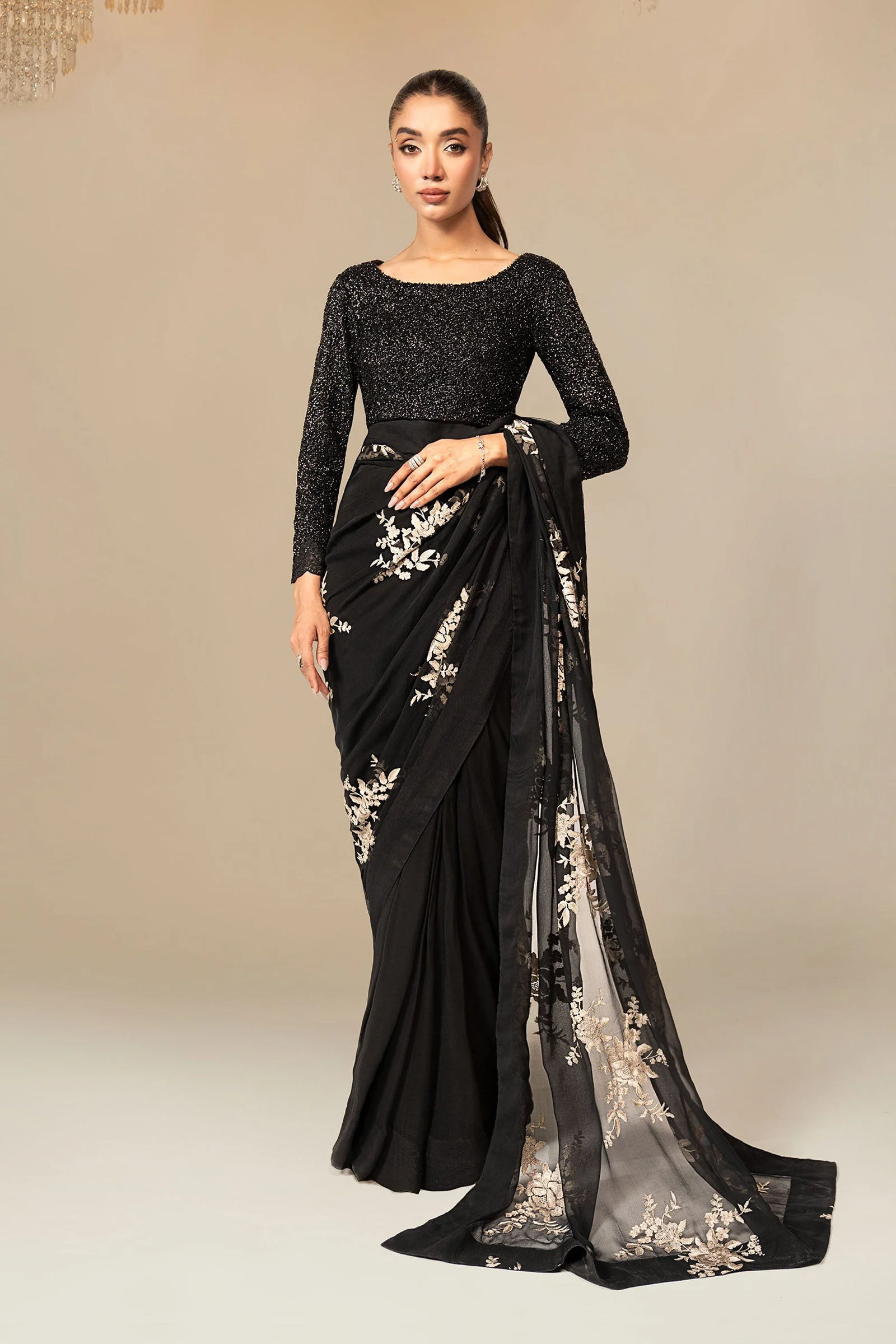 Embroidered Chiffon Saree - Image 3