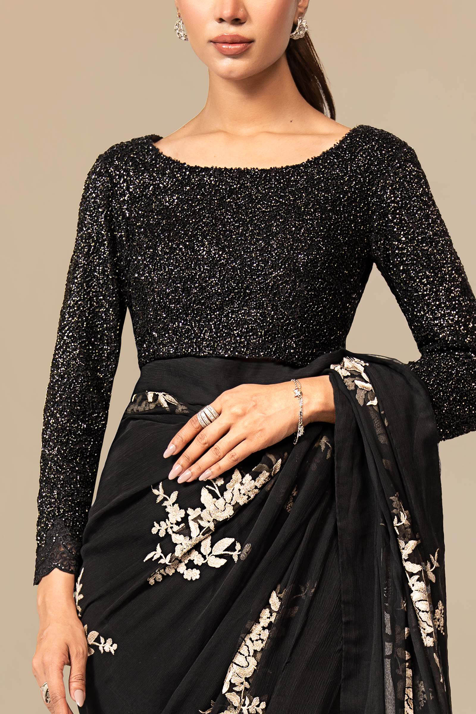 Embroidered Chiffon Saree - Image 4